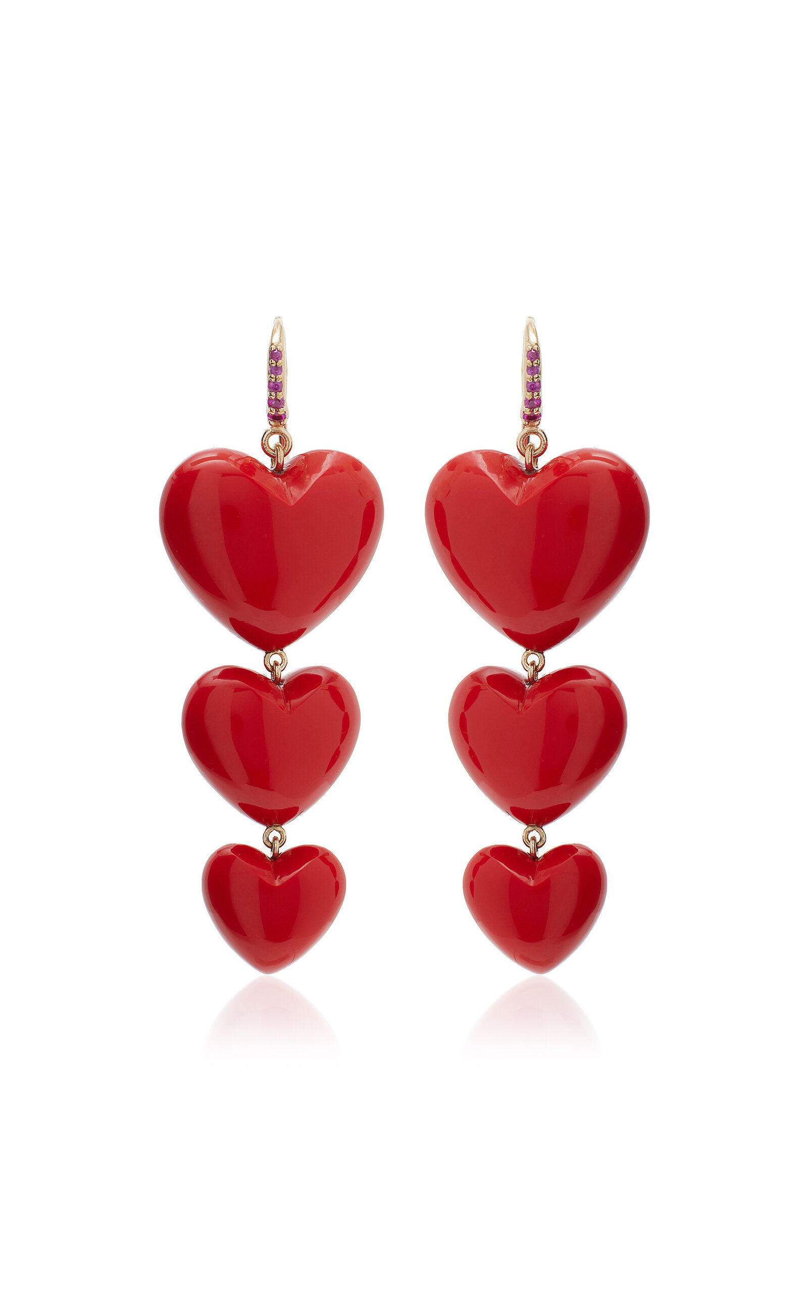 14K Yellow Gold Sapphire Coral Earrings