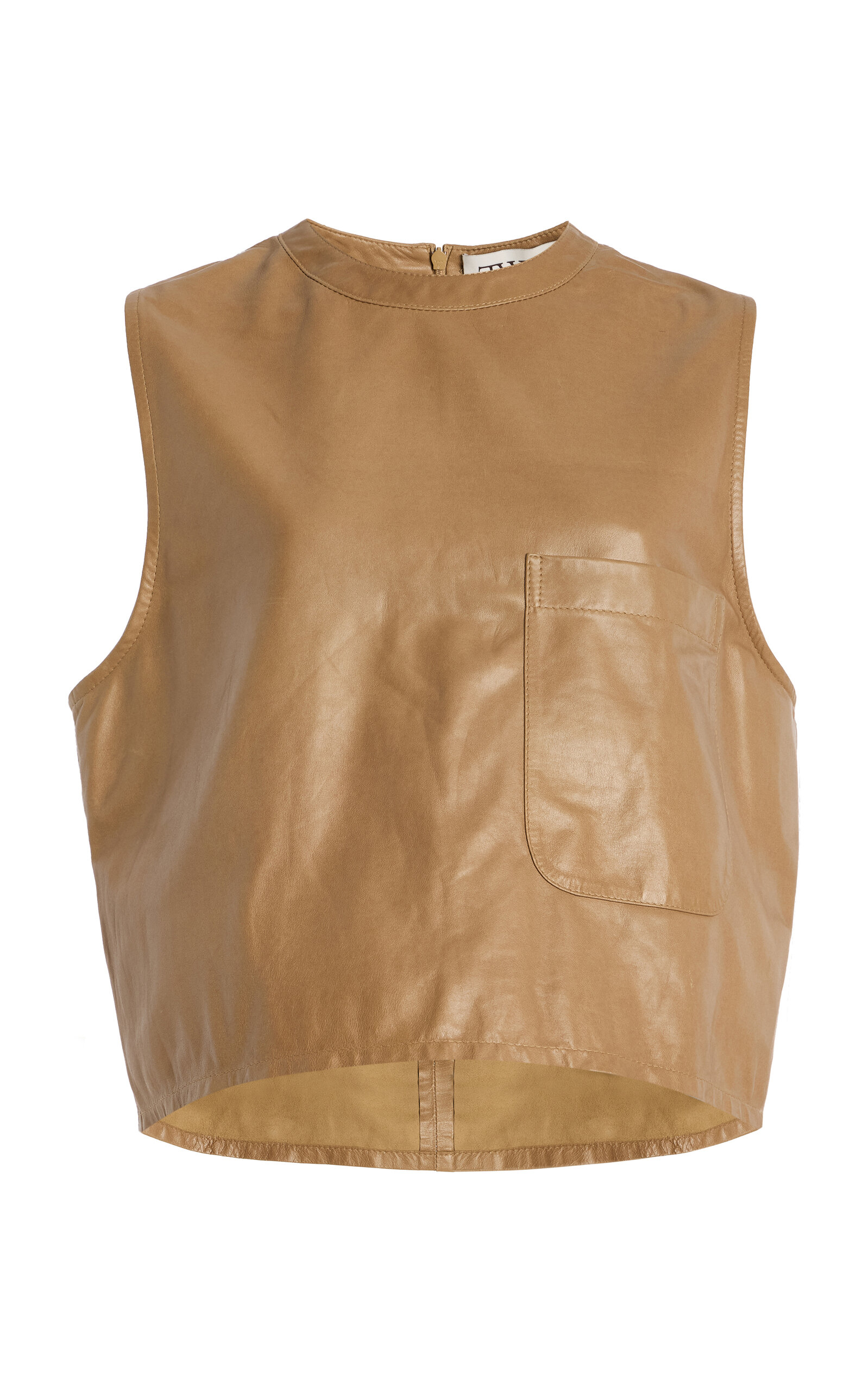 TWP Cropped Leather Tank - Tan - XXS