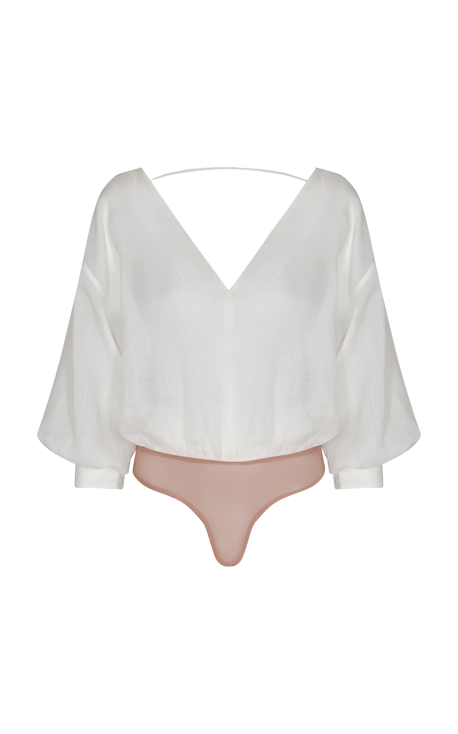 Shop Andres Otalora Agua Clara V-neck Linen Bodysuit