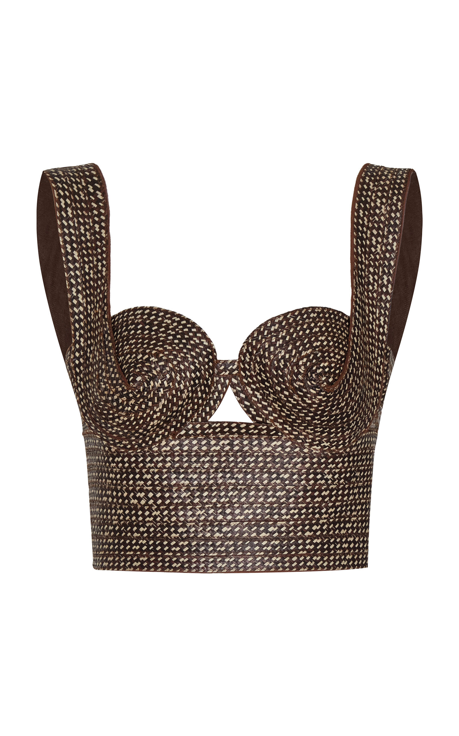 Andres Otalora Tabacco Cropped Linen & Raffia Top