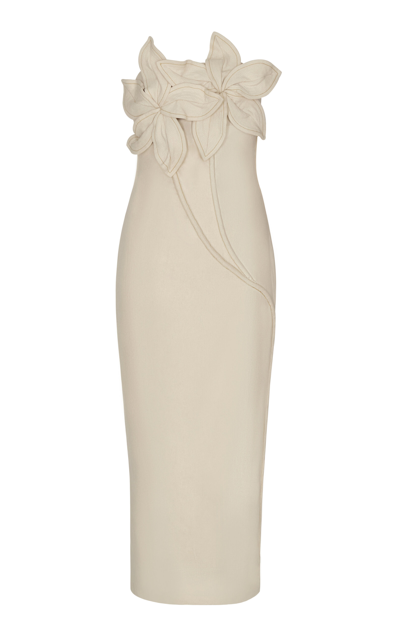Andres Otalora Florecer Appliquéd Linen Midi Dress