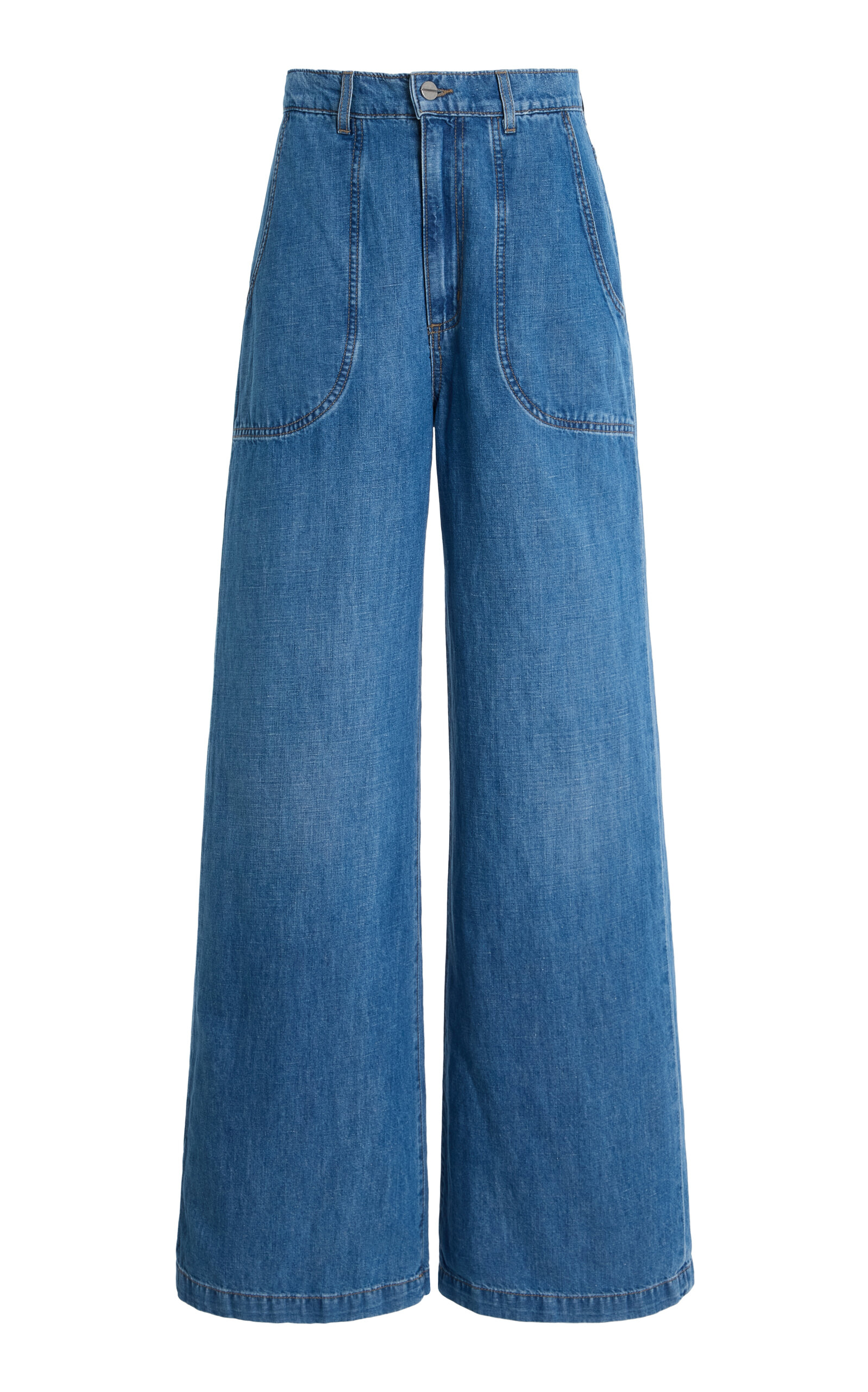 TWP Mecox Beach High-Rise Cotton Wide-Leg Pants - Blue