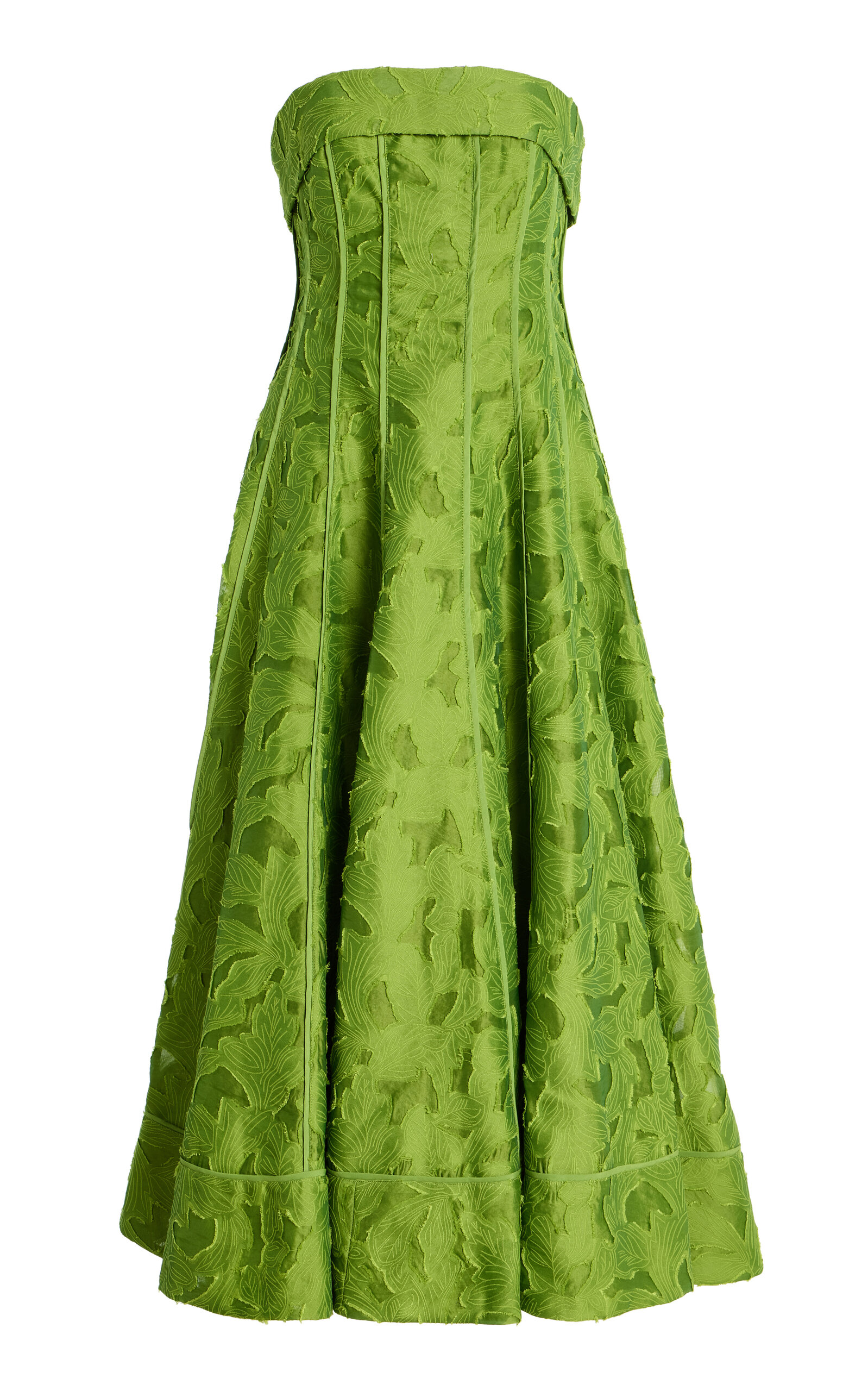SIMKHAI Imogen Jacquard Strapless Midi Dress - Green