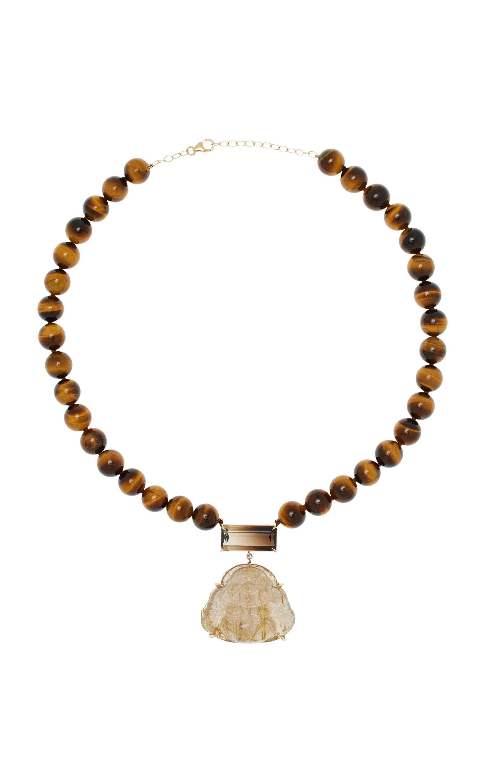 Jia Jia Happy Buddha 14K Yellow Gold Smoky Quartz Tigers Eye Necklace - Brown - OS - Moda Operandi