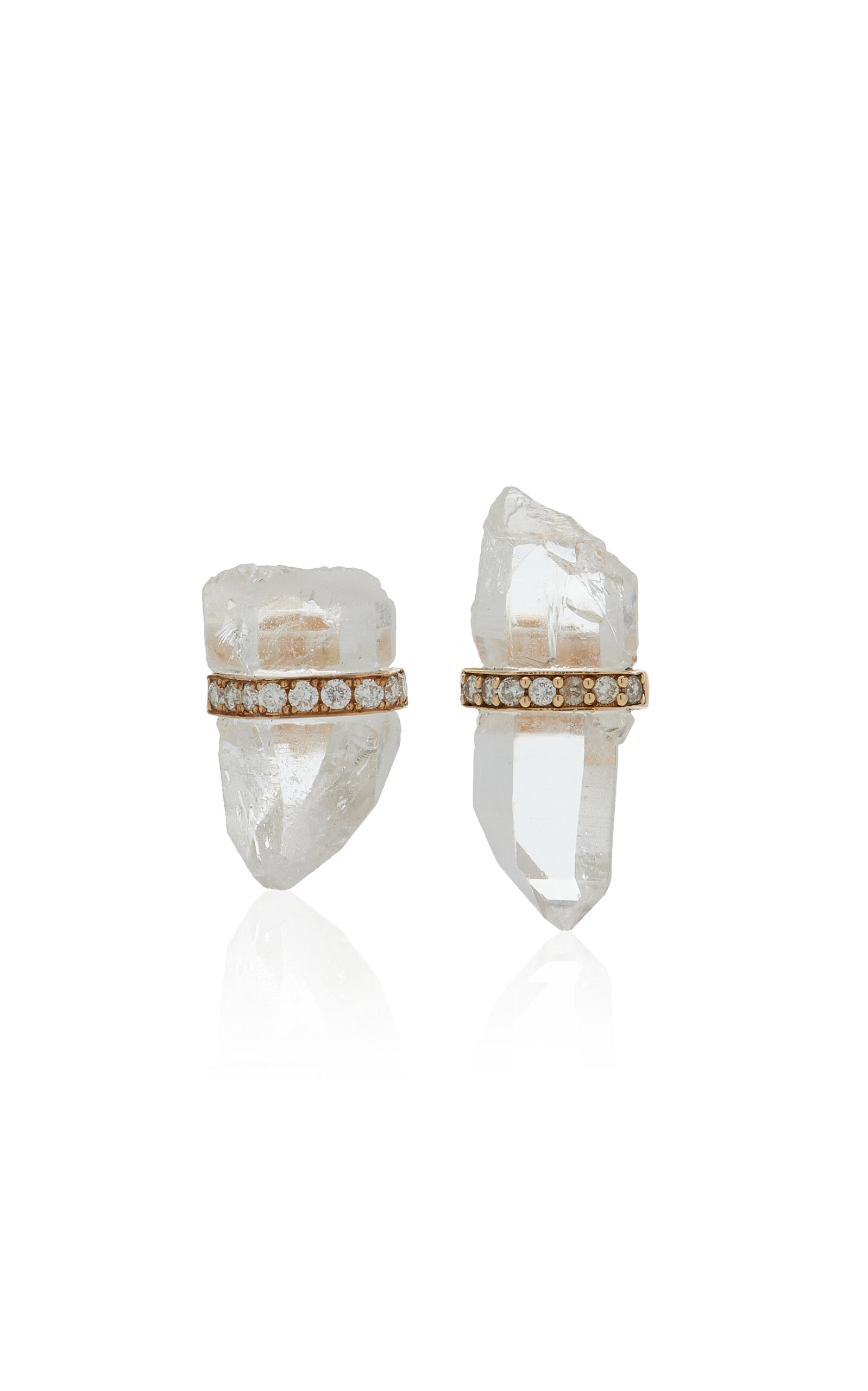 14K Yellow Gold Crystalline Crystal Quartz Diamond Studs Earrings