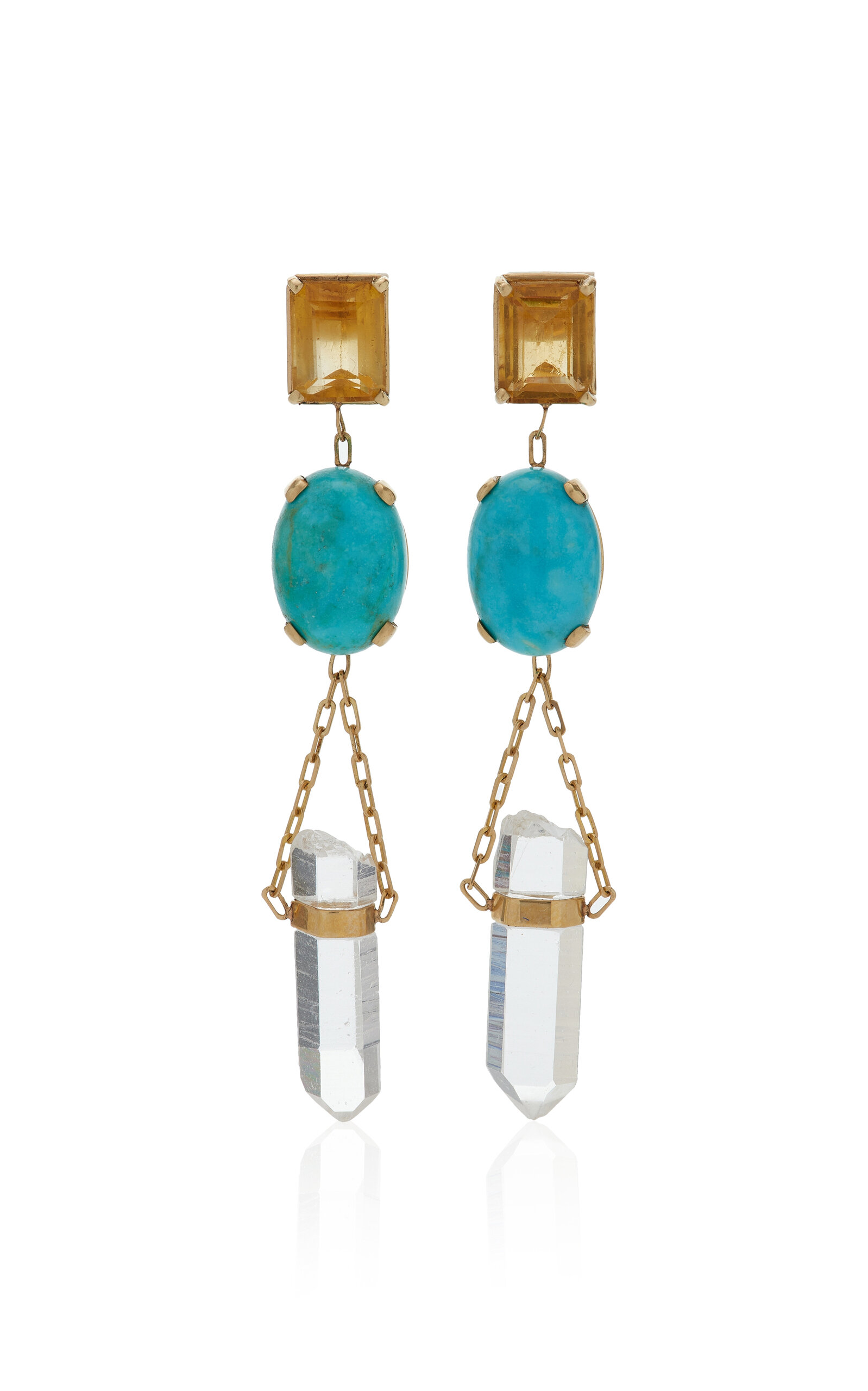 Nevada 14K Yellow Gold Citrine Turquoise Earrings