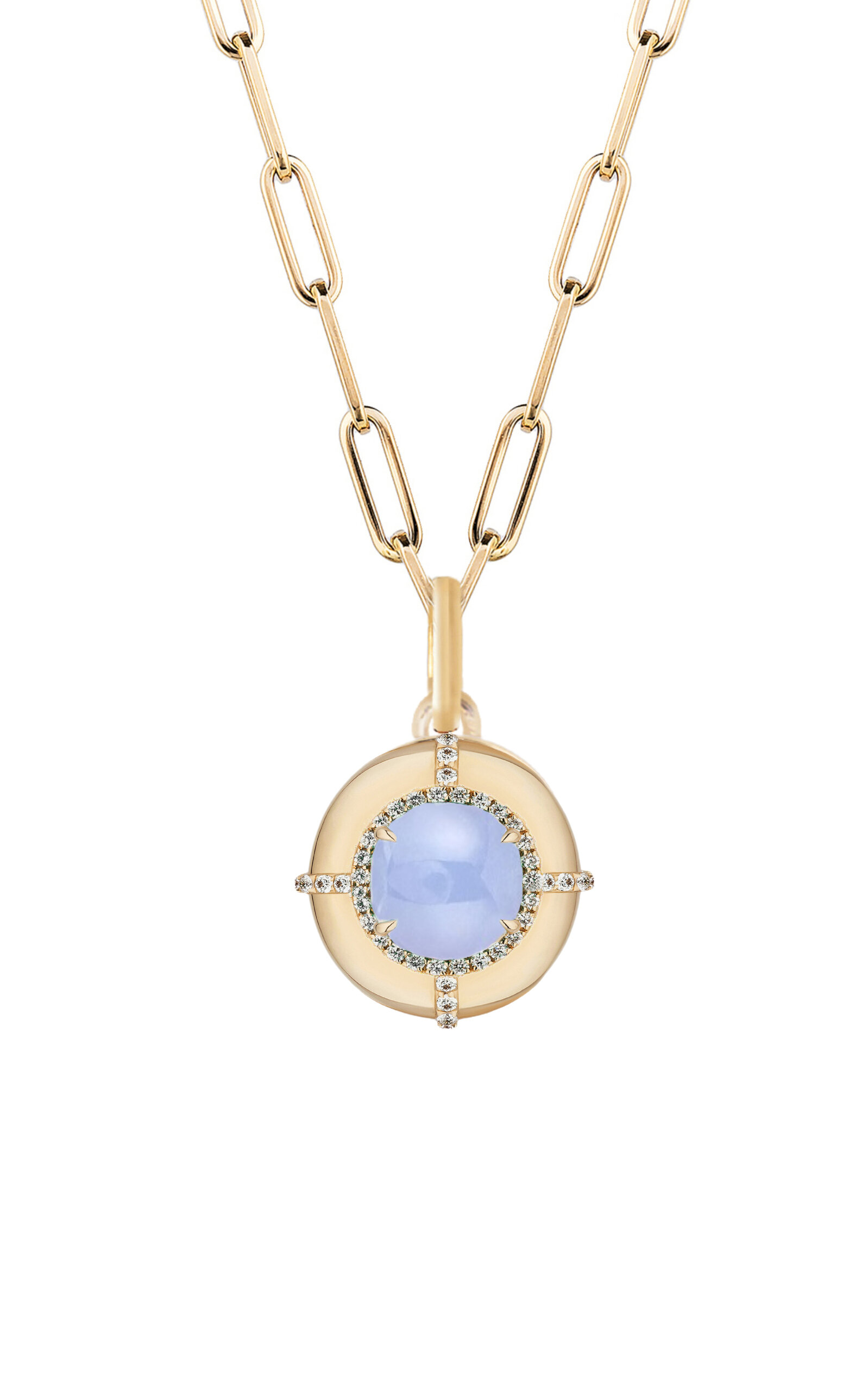 18K Yellow Gold; Diamond; Chalcedony Medallion Necklace