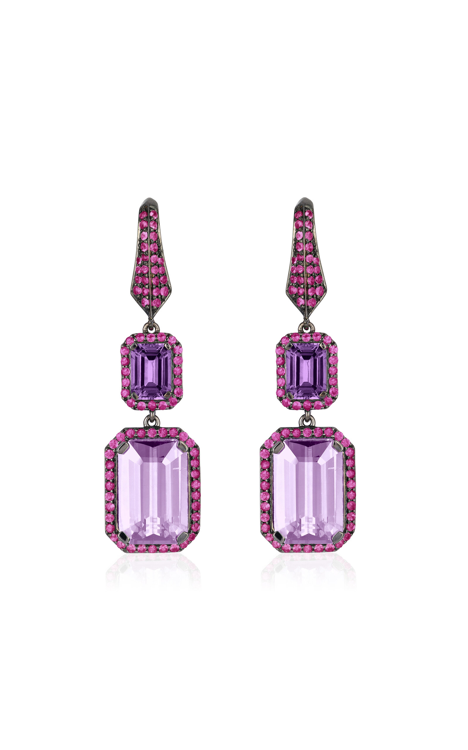 18K Yellow Gold Amethyst; Sapphire; Amethyst Earrings
