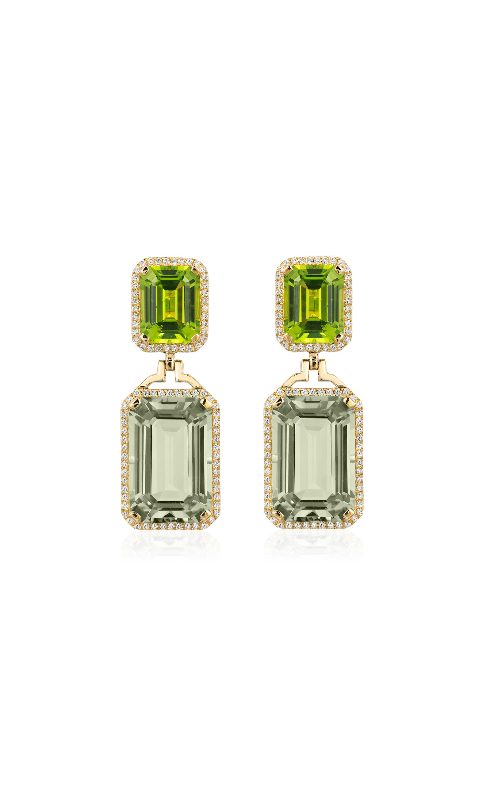 18K Yellow Gold Prasiolite; Peridot; Diamond Earrings