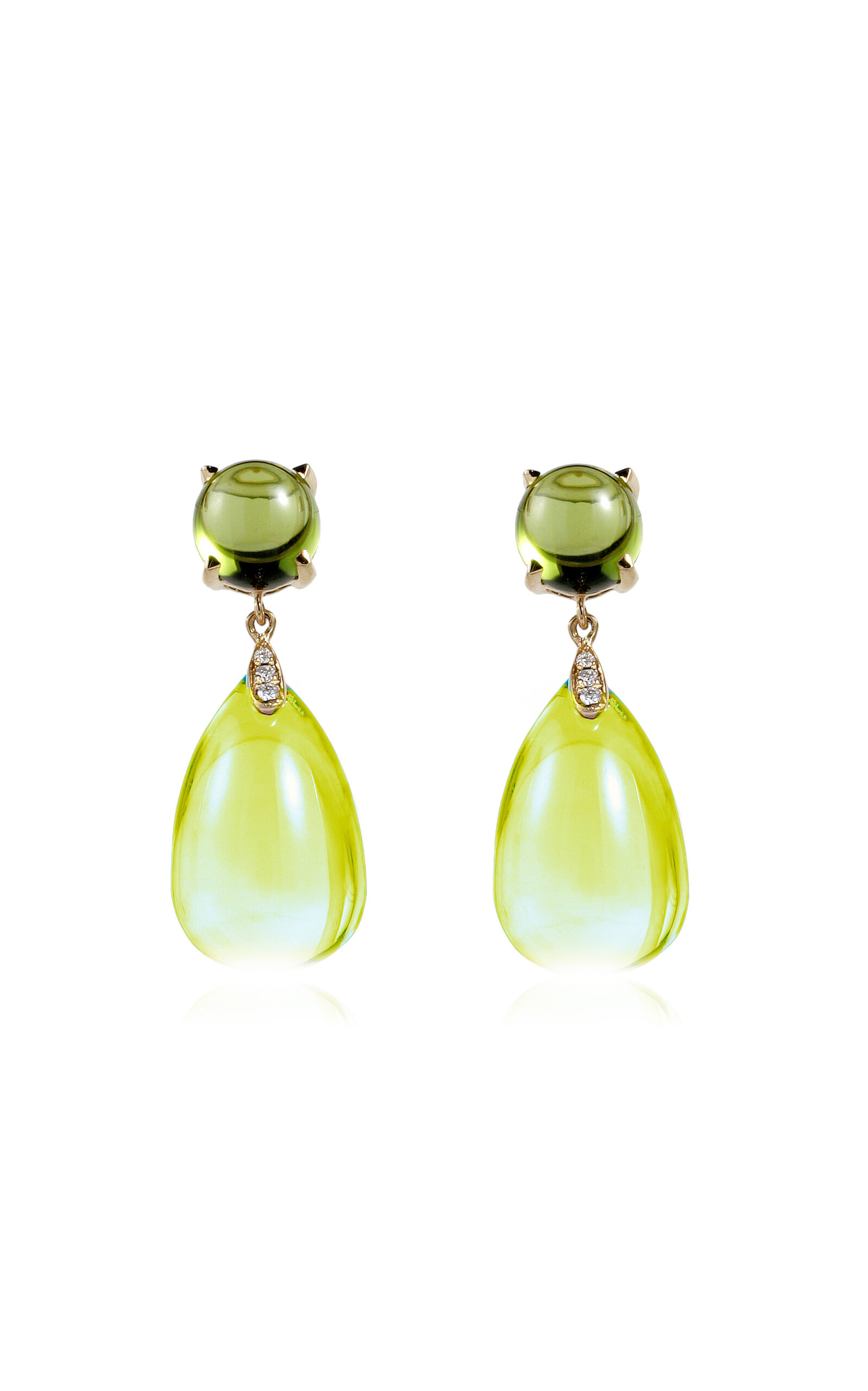 18K Yellow Gold Peridot; Lemon Quartz; Diamond Earrings