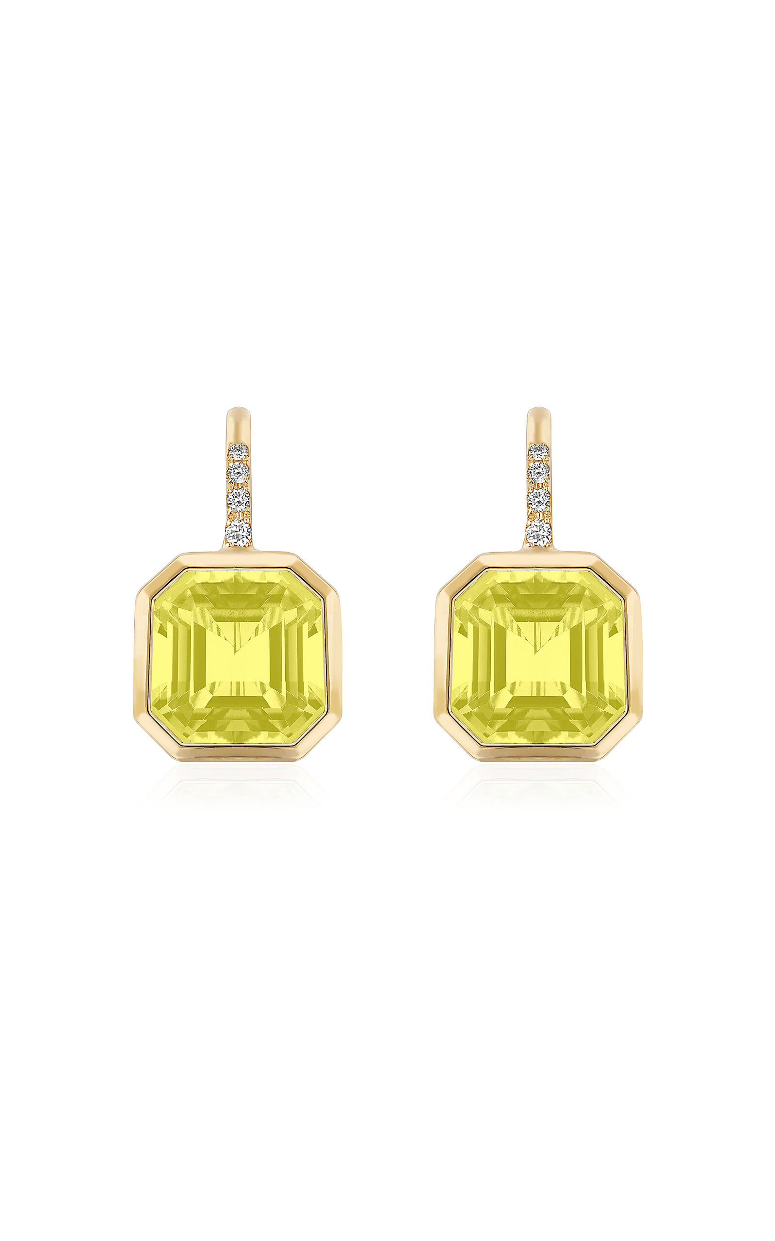 18K Yellow Gold Lemon Quartz Asscher Cut Earrings