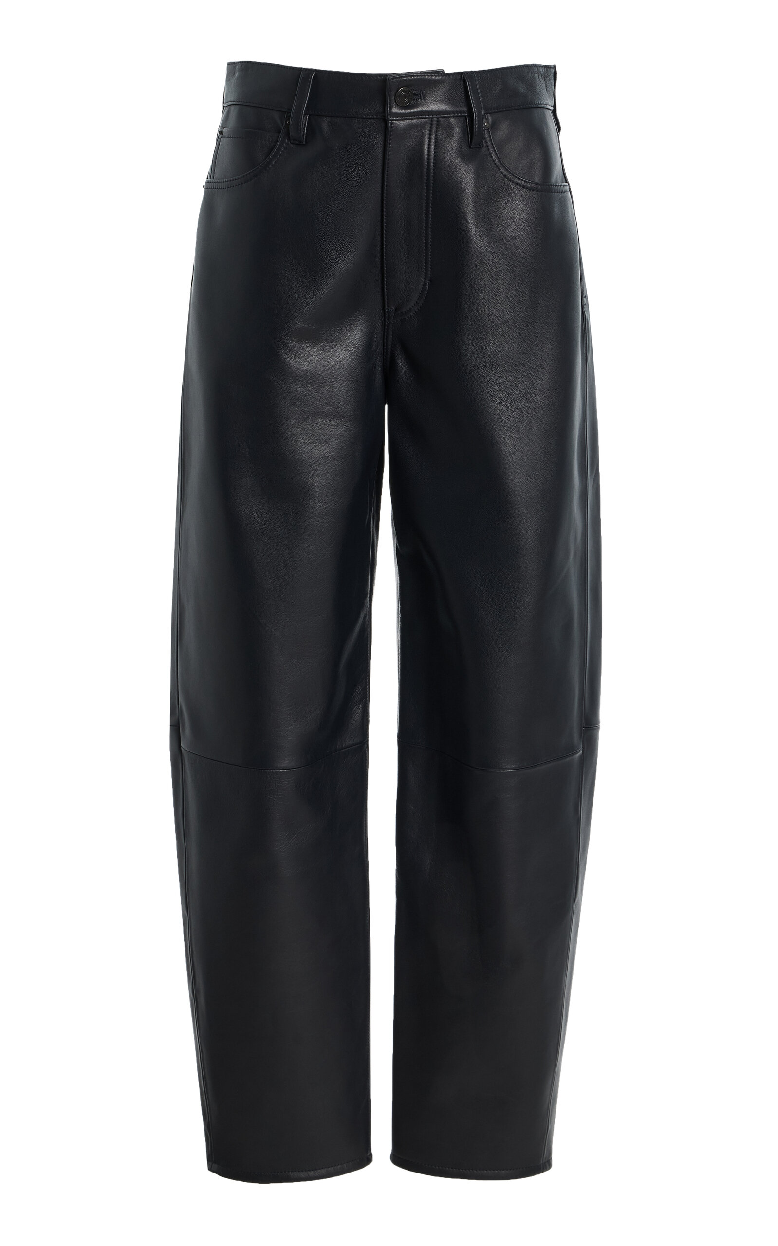 Frame The Neat Leather Barrel-leg Pants In Blue
