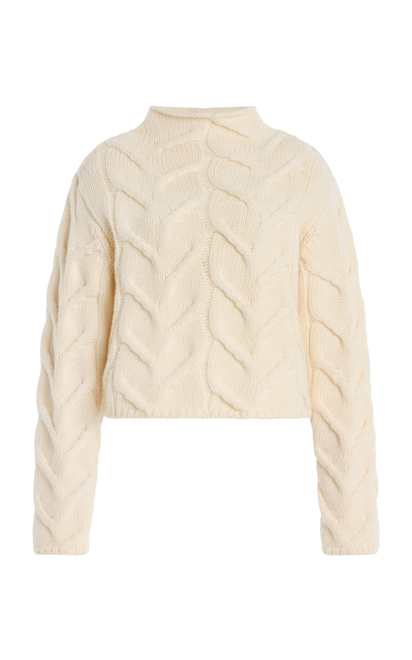 Frame The Cable Funnel-neck Wool Sweater In White