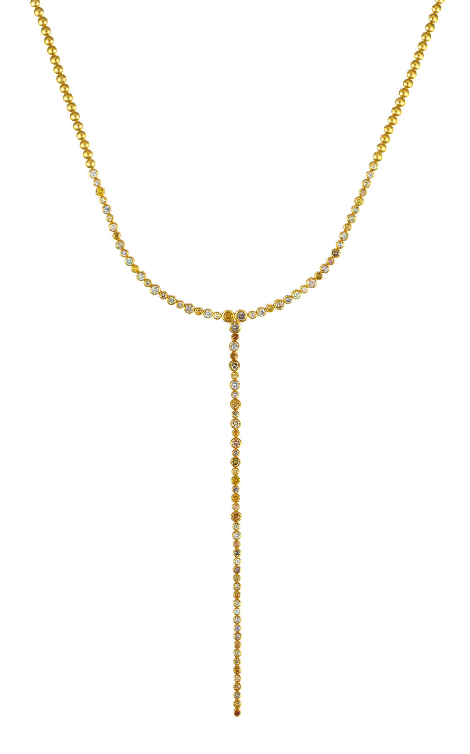 18k And 22K Yellow Gold Fancy Color Diamond Bezel Lariat Necklace