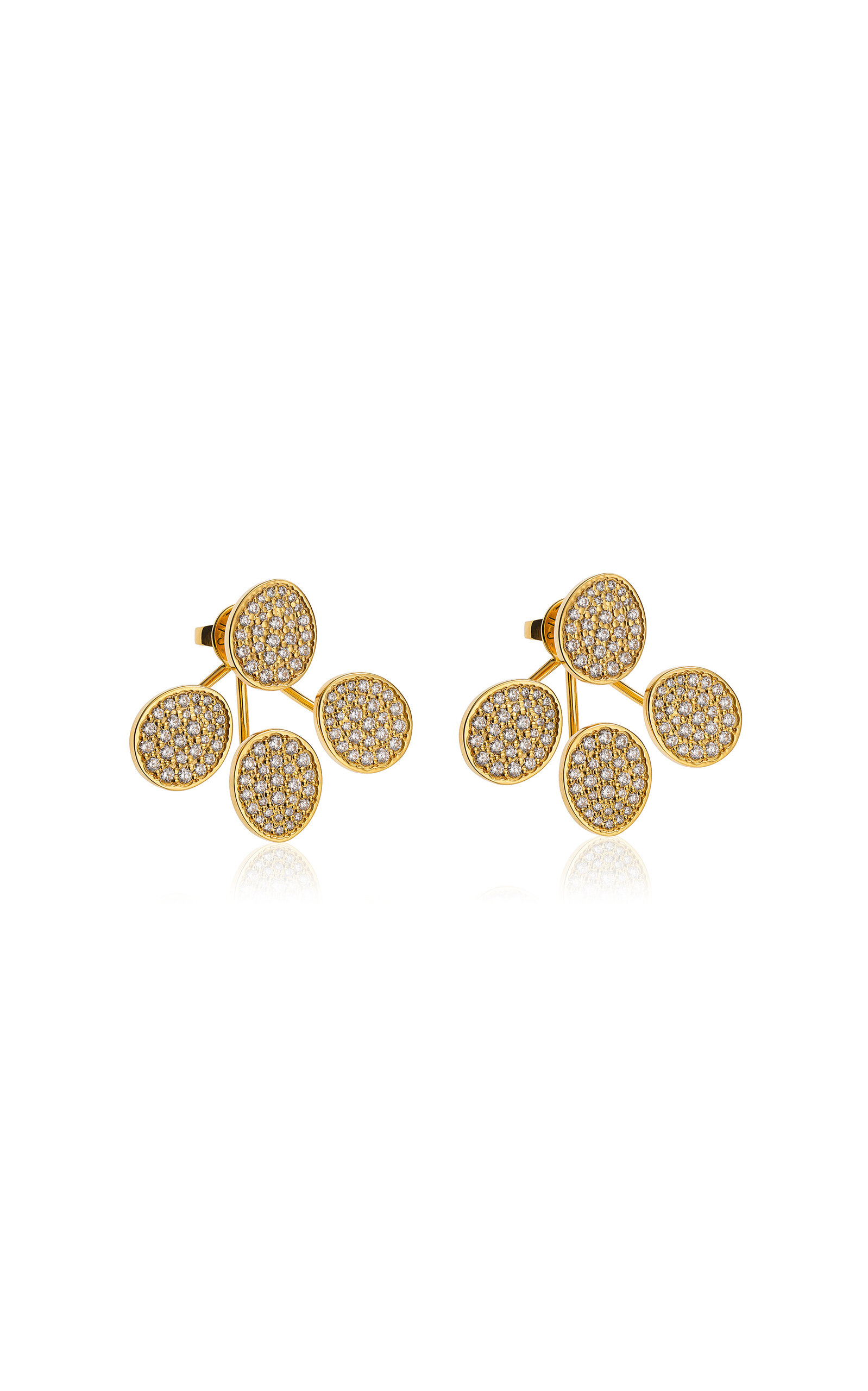 18k Yellow Gold and Diamond Tetra Flat Earrings