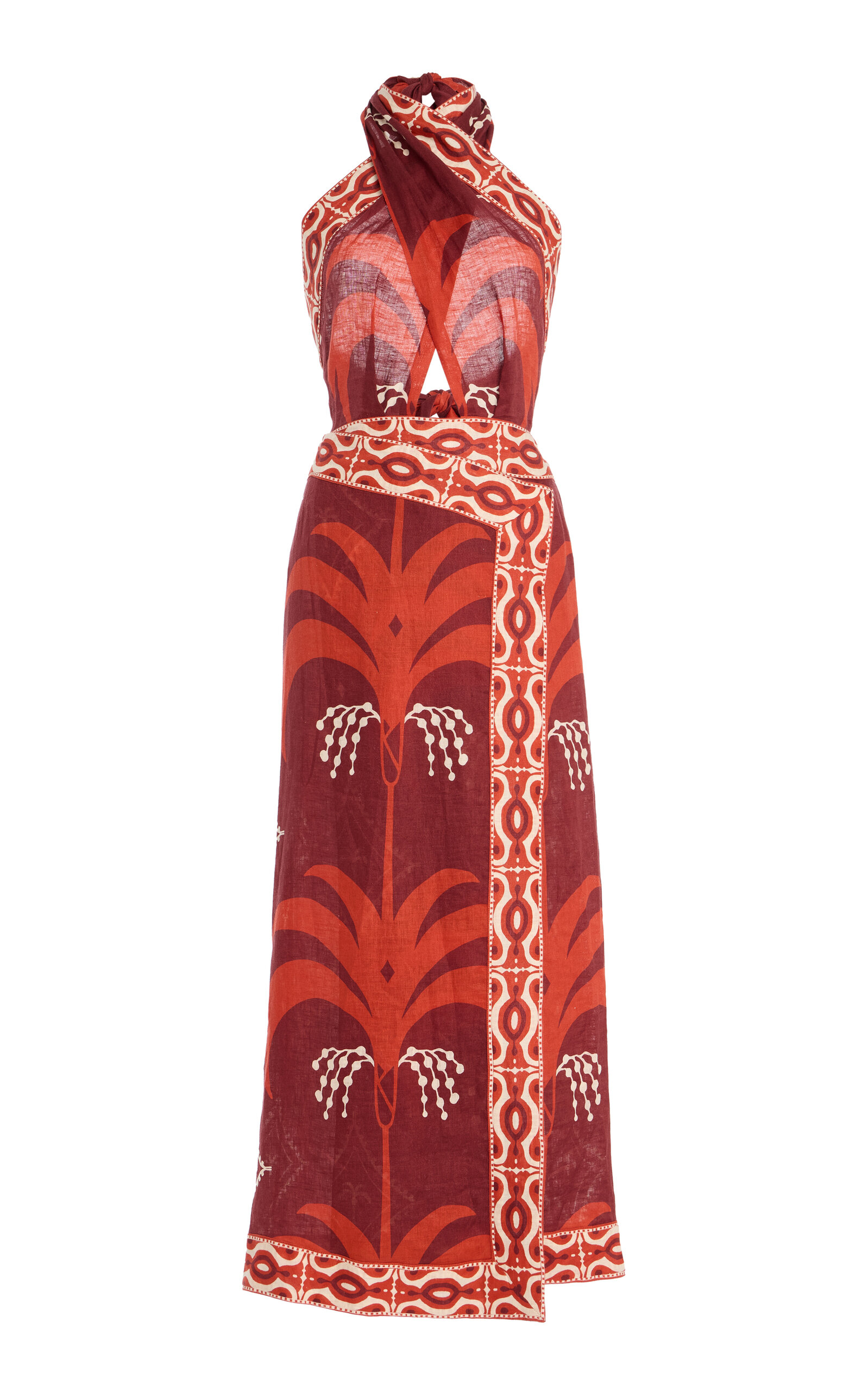 Johanna Ortiz Buen Viento Linen Maxi Dress In Red