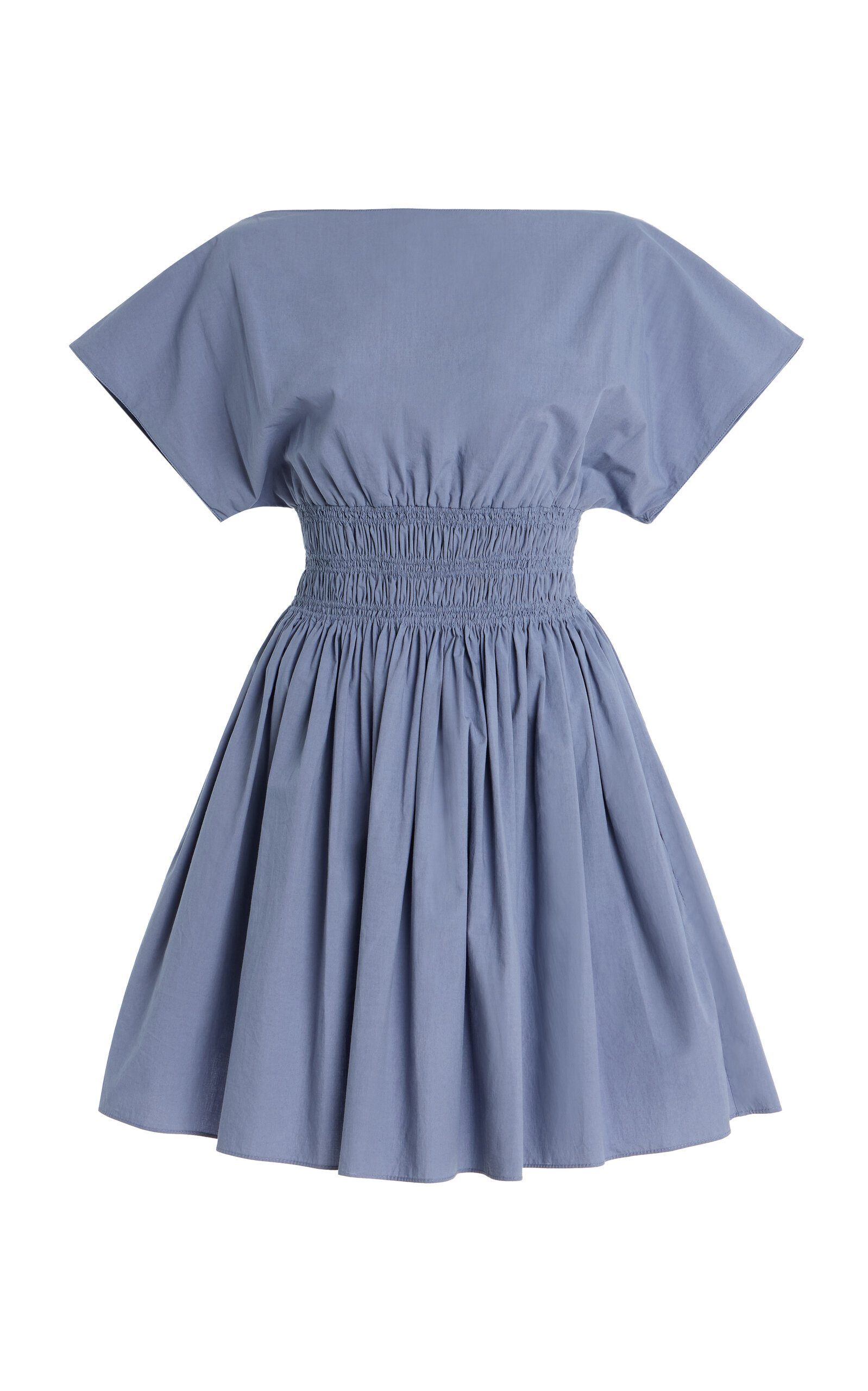 Matteau Shirred-waist Cotton Mini Dress In Blue