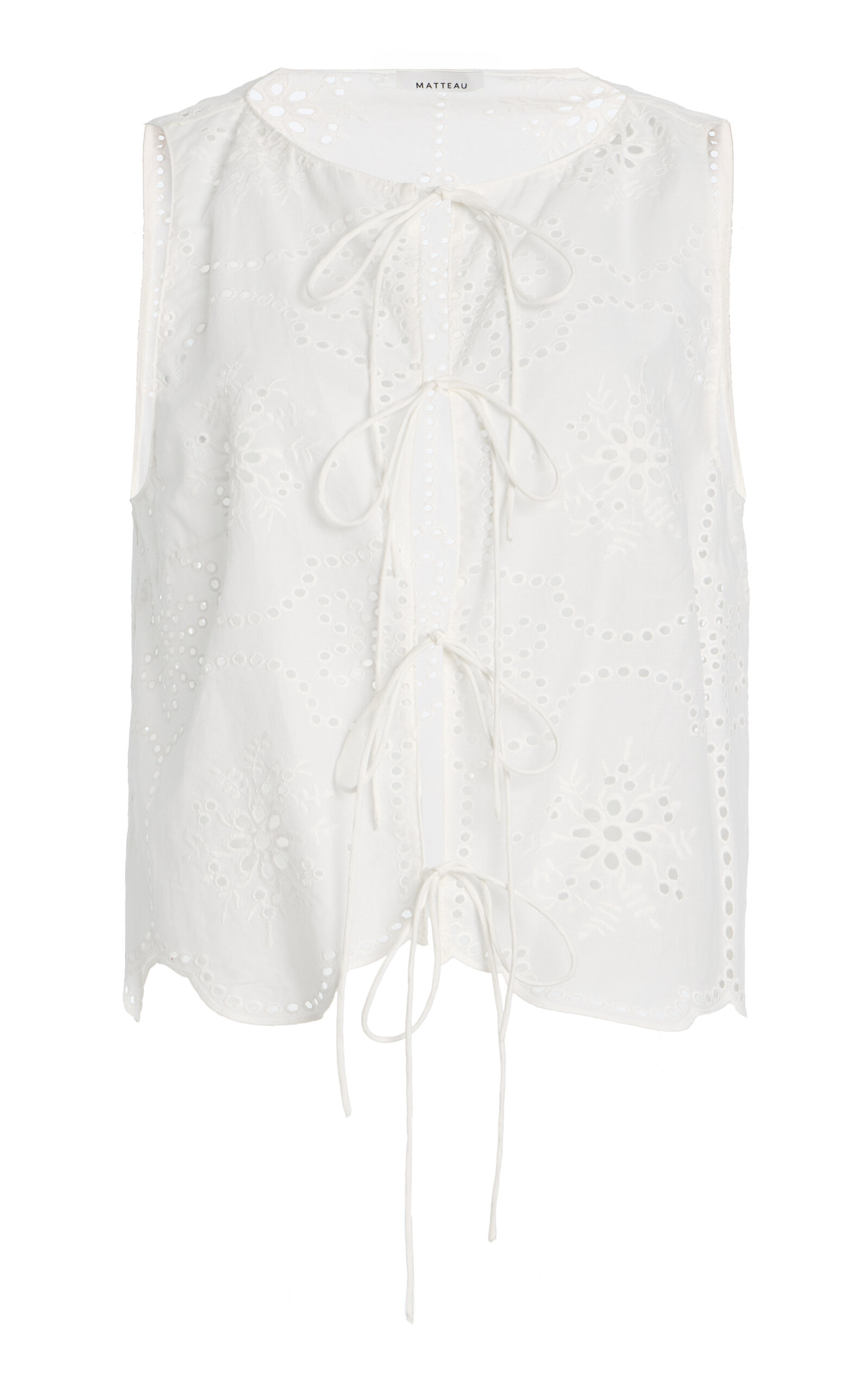 Matteau Cotton Broderie Anglaise Tie-front Top In White