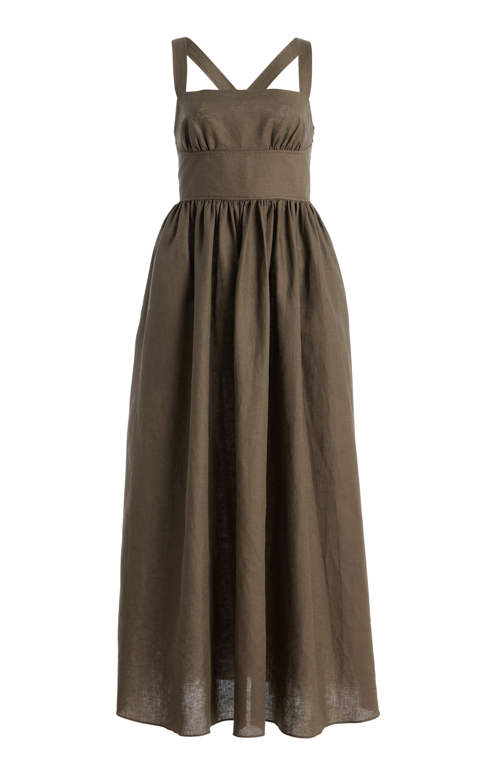 Matteau Crossback Linen-cotton Midi Dress In Green