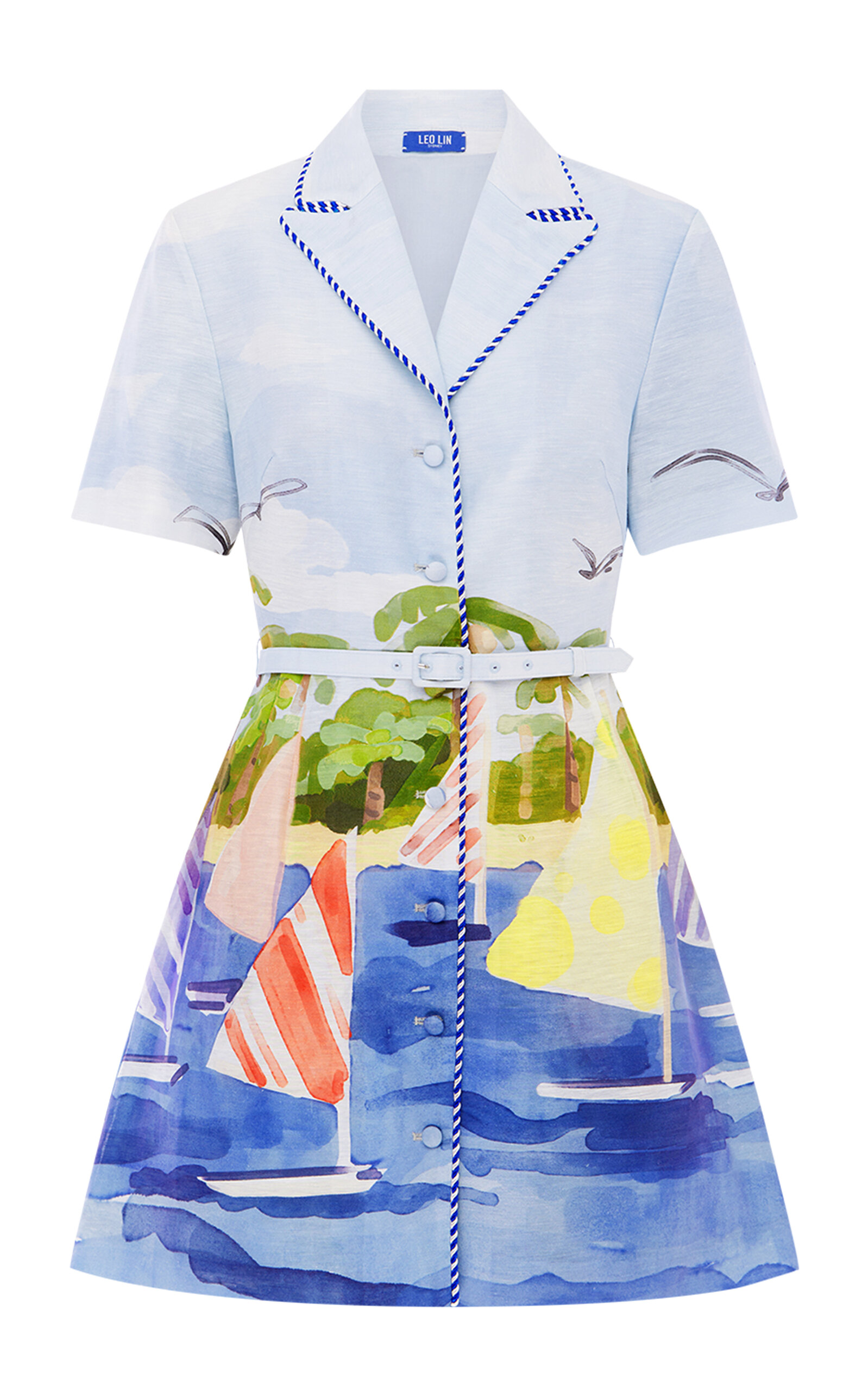 Leo Lin Brigitte Printed Linen-Blend Mini Shirt Dress