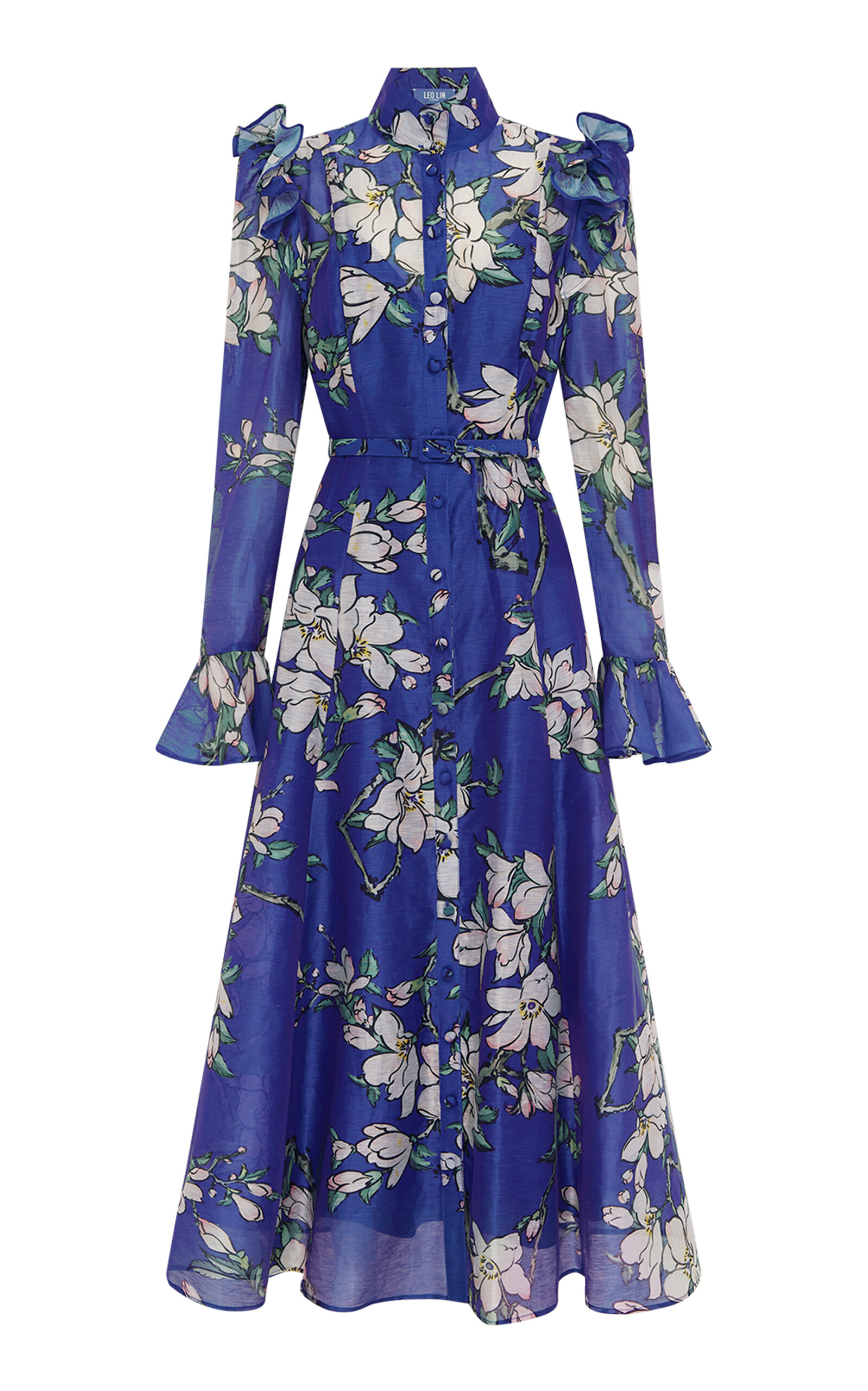 Leo Lin Katrina Butterfly Sleeve Linen-blend Midi Dress
