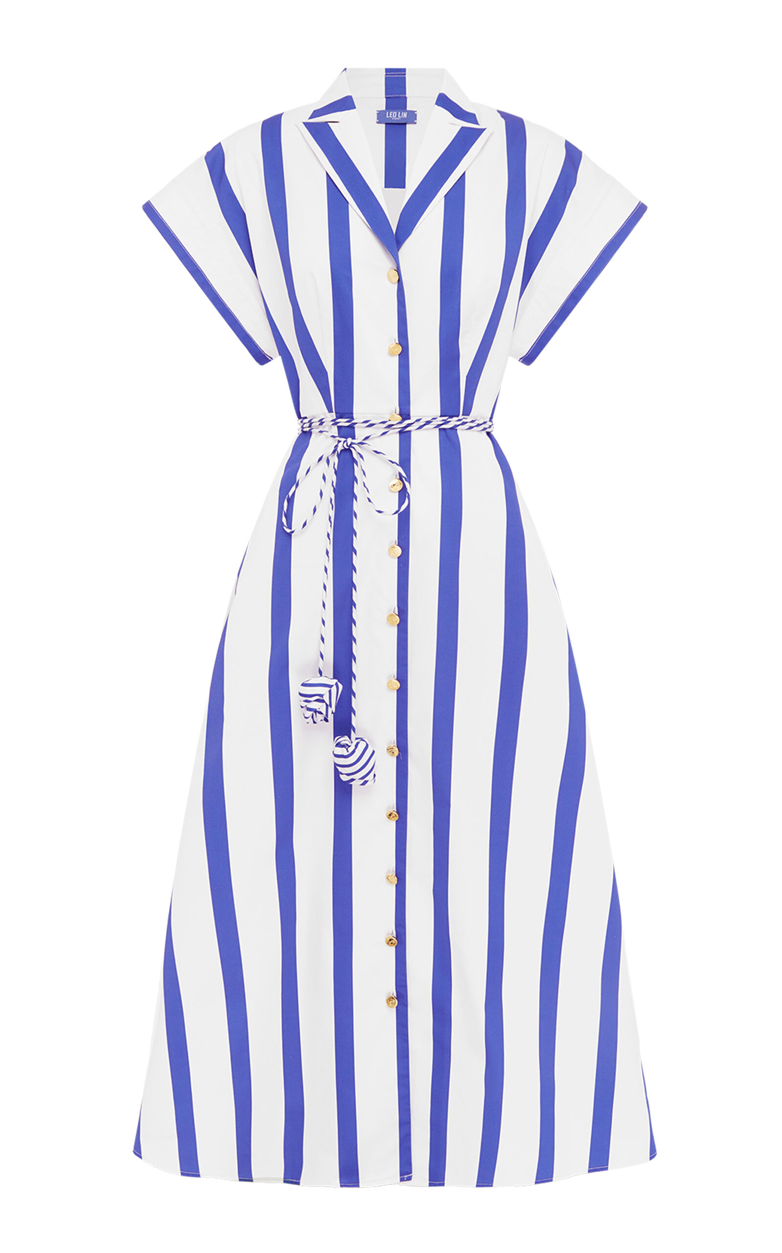 Leo Lin Aubrey Striped Cotton Shirt Midi Dress