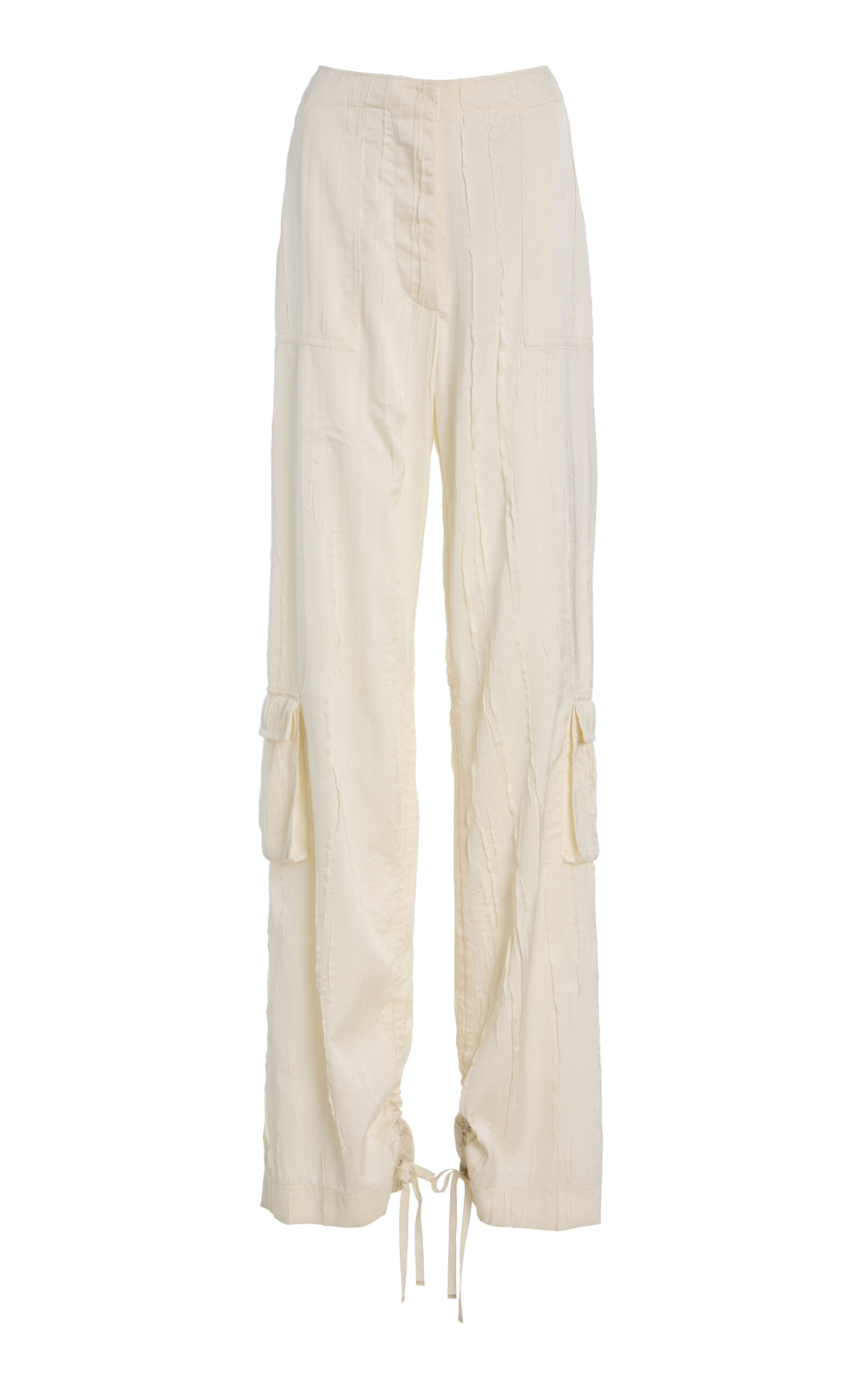 Marina Moscone Crinkled Satin Cargo Trousers In Blue