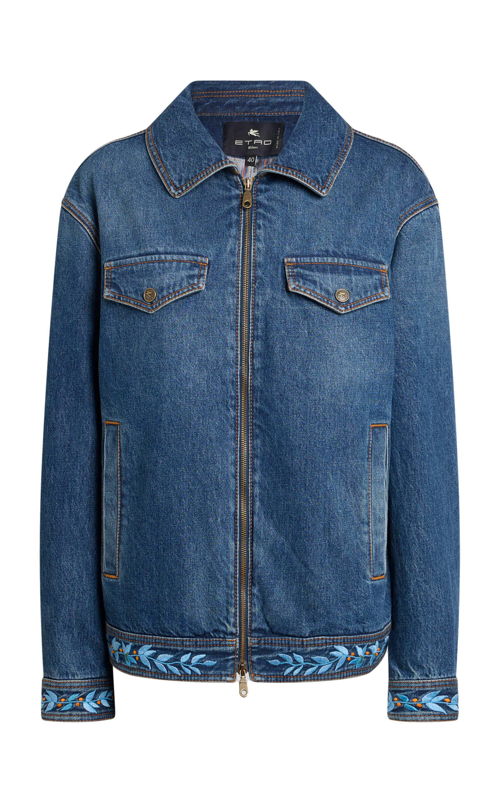 Shop Etro Embroidered Denim Jacket