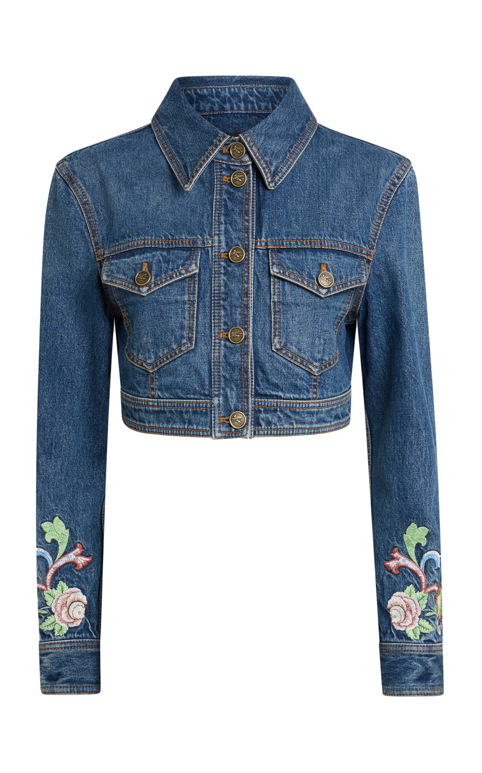Embroidered Cropped Denim Jacket
