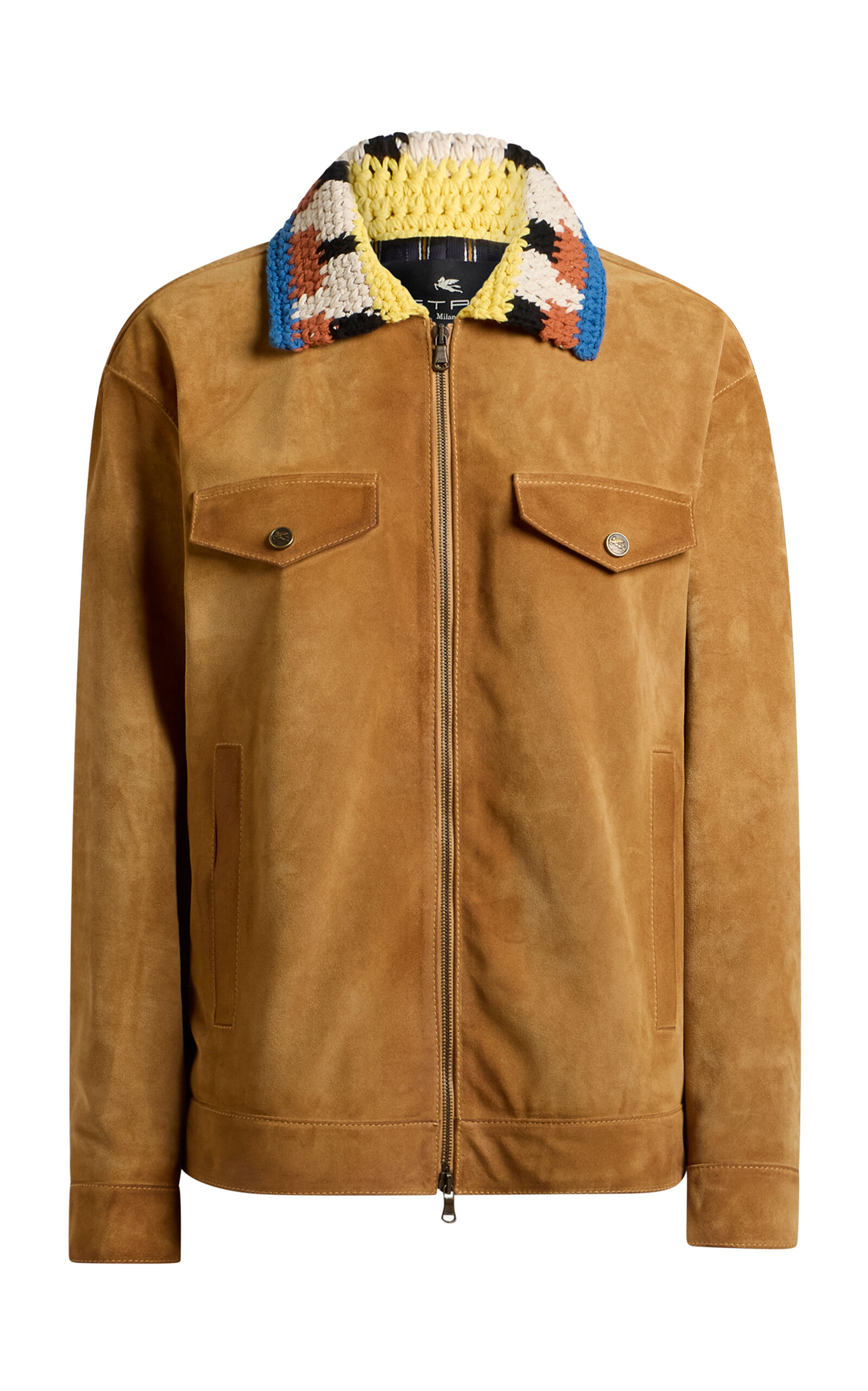 Knit-Collar Suede Jacket