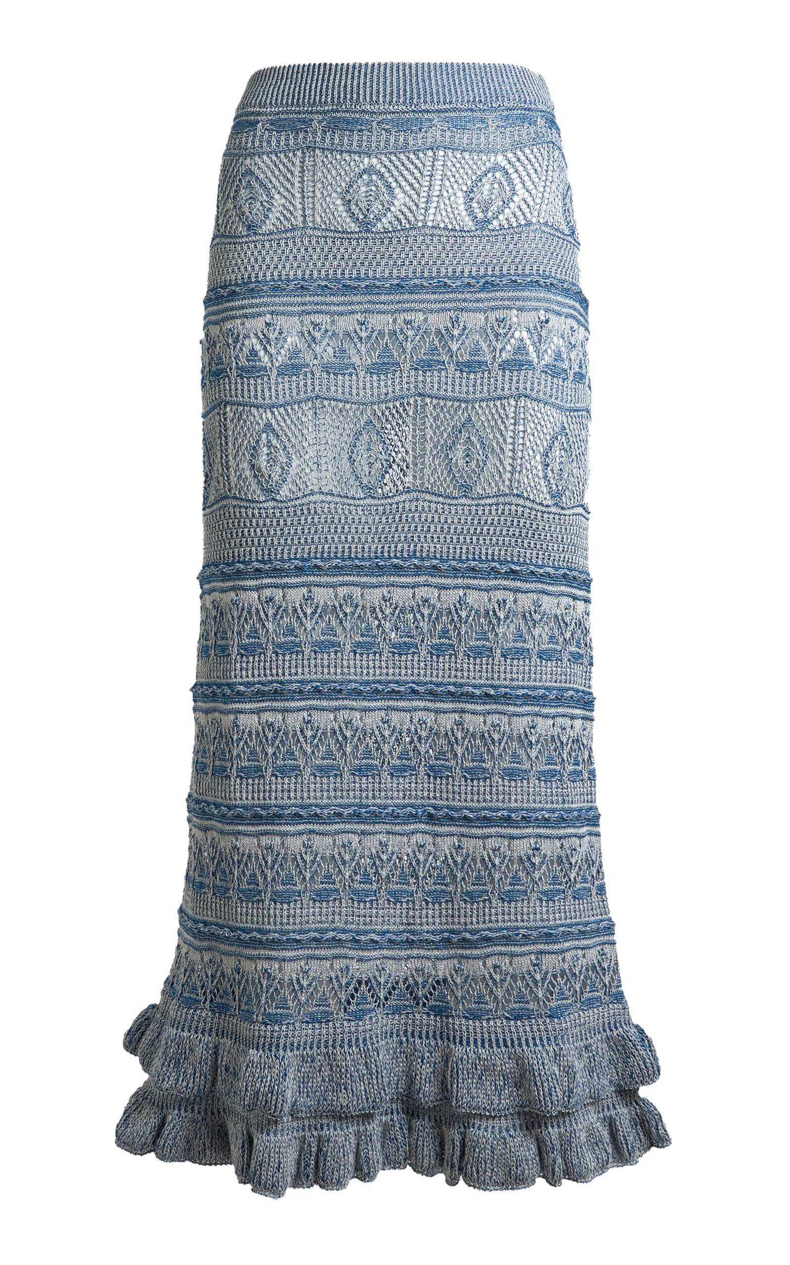 Etro Ruffled Cotton Knit Midi Skirt