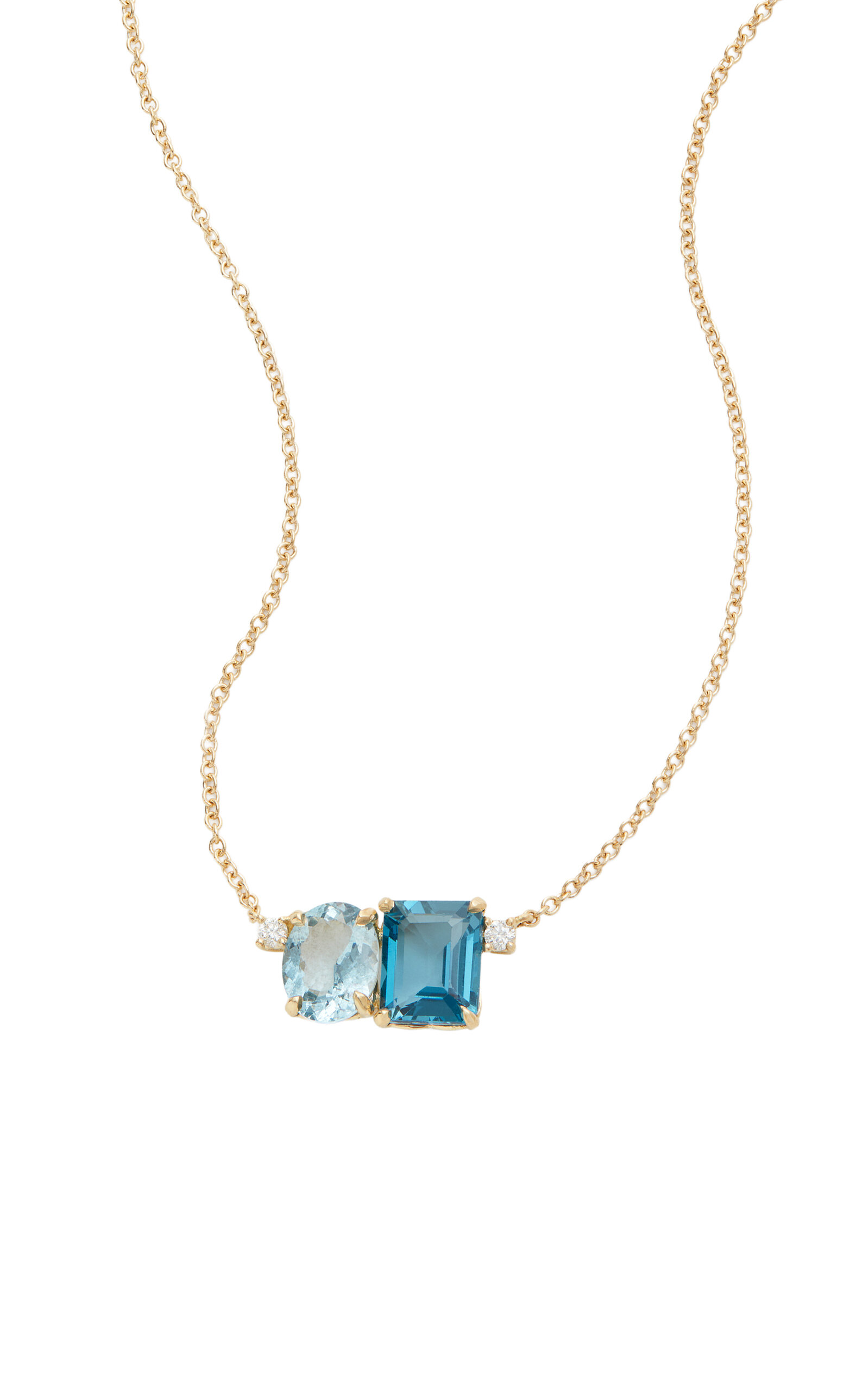 18K Yellow Gold Aquamarine and London Blue Topaz Necklace