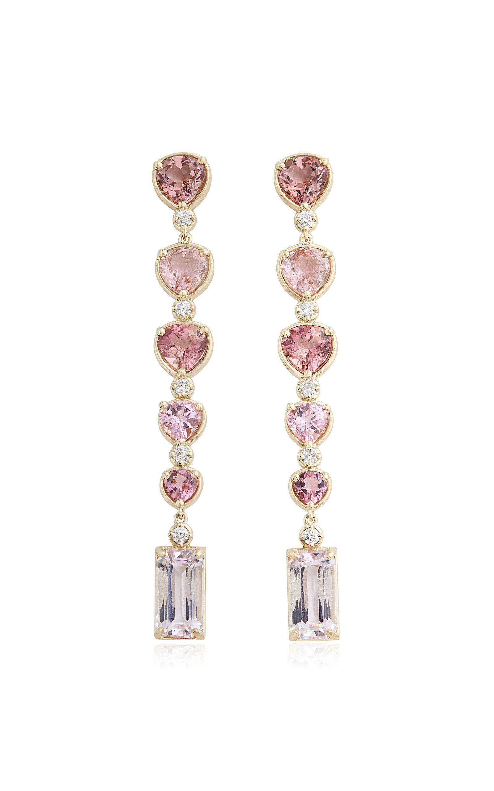18K Yellow Gold Tourmaline; Kunzite and Diamond Earrings
