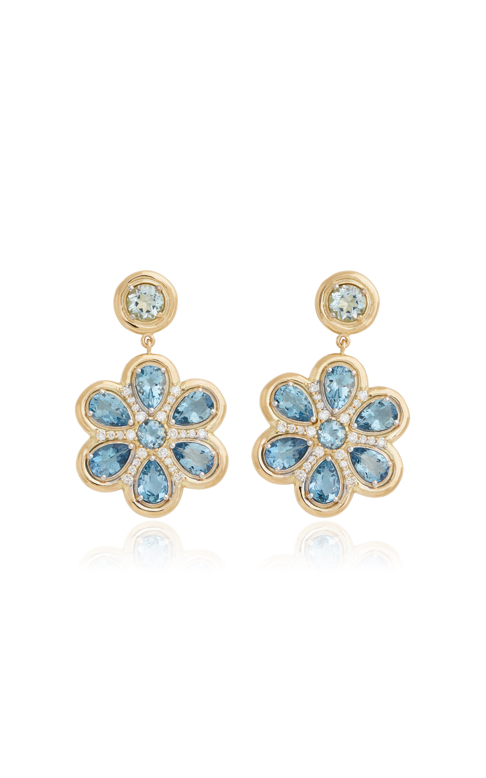 18K Yellow Gold Aquamarine and Diamond Earrings