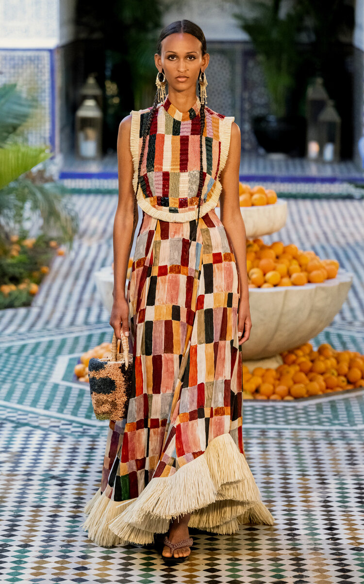 ALÉMAIS Marjorelle Raffia-Embellished Linen-Blend Gown