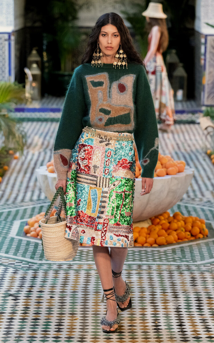 ALÉMAIS Jazz Embellished Linen Midi Skirt