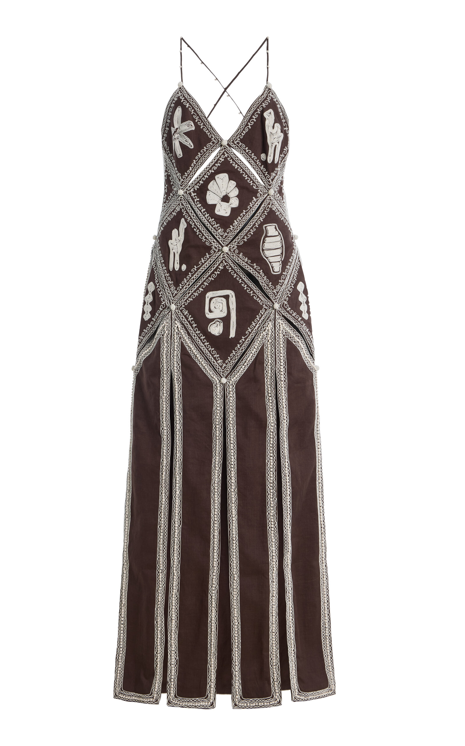 ALÉMAIS Leandra Embroidered Linen-Silk Midi Dress - Men's Clothing