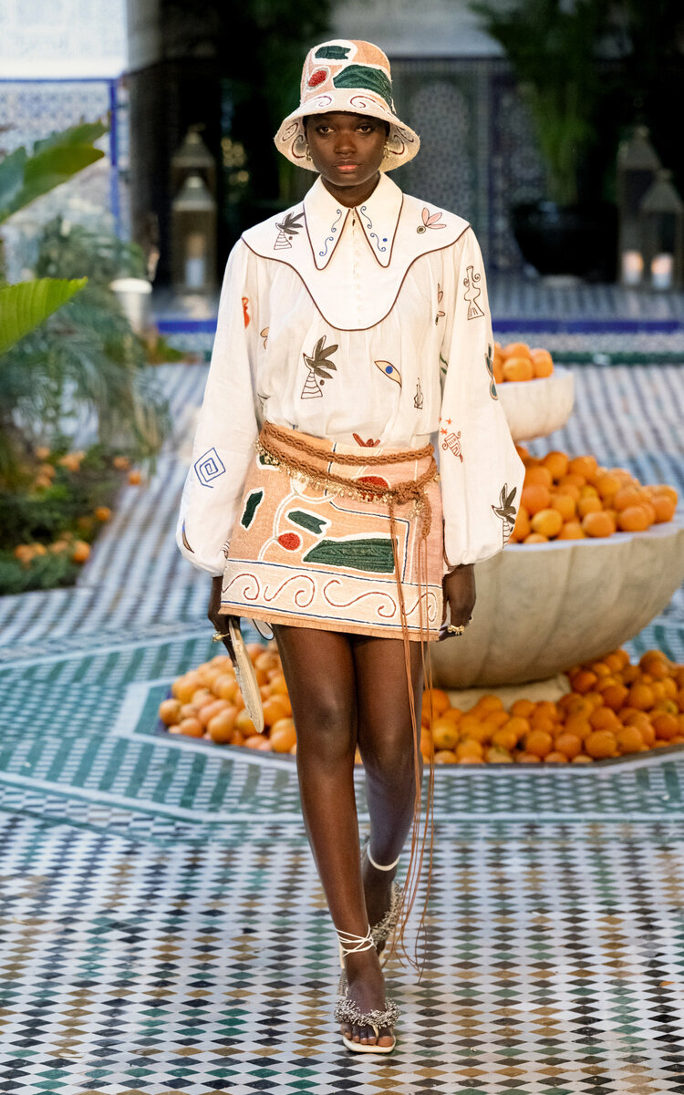 ALÉMAIS Velora Raffia-Embellished Cotton Canvas Mini Skirt