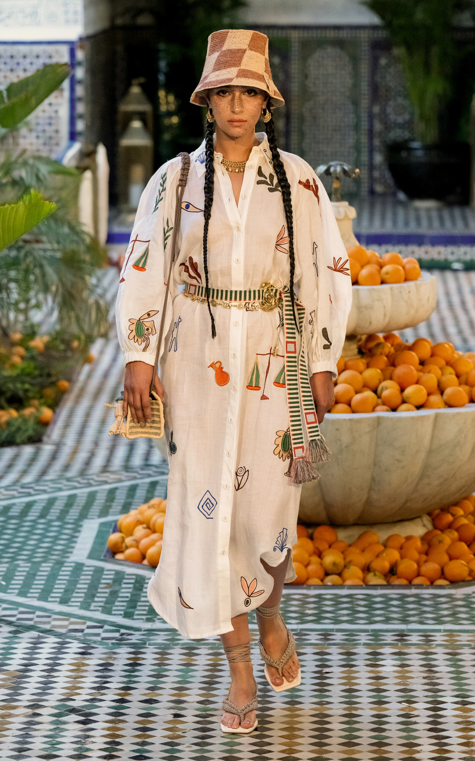 ALÉMAIS Michelle Raffia Checked Bucket Hat