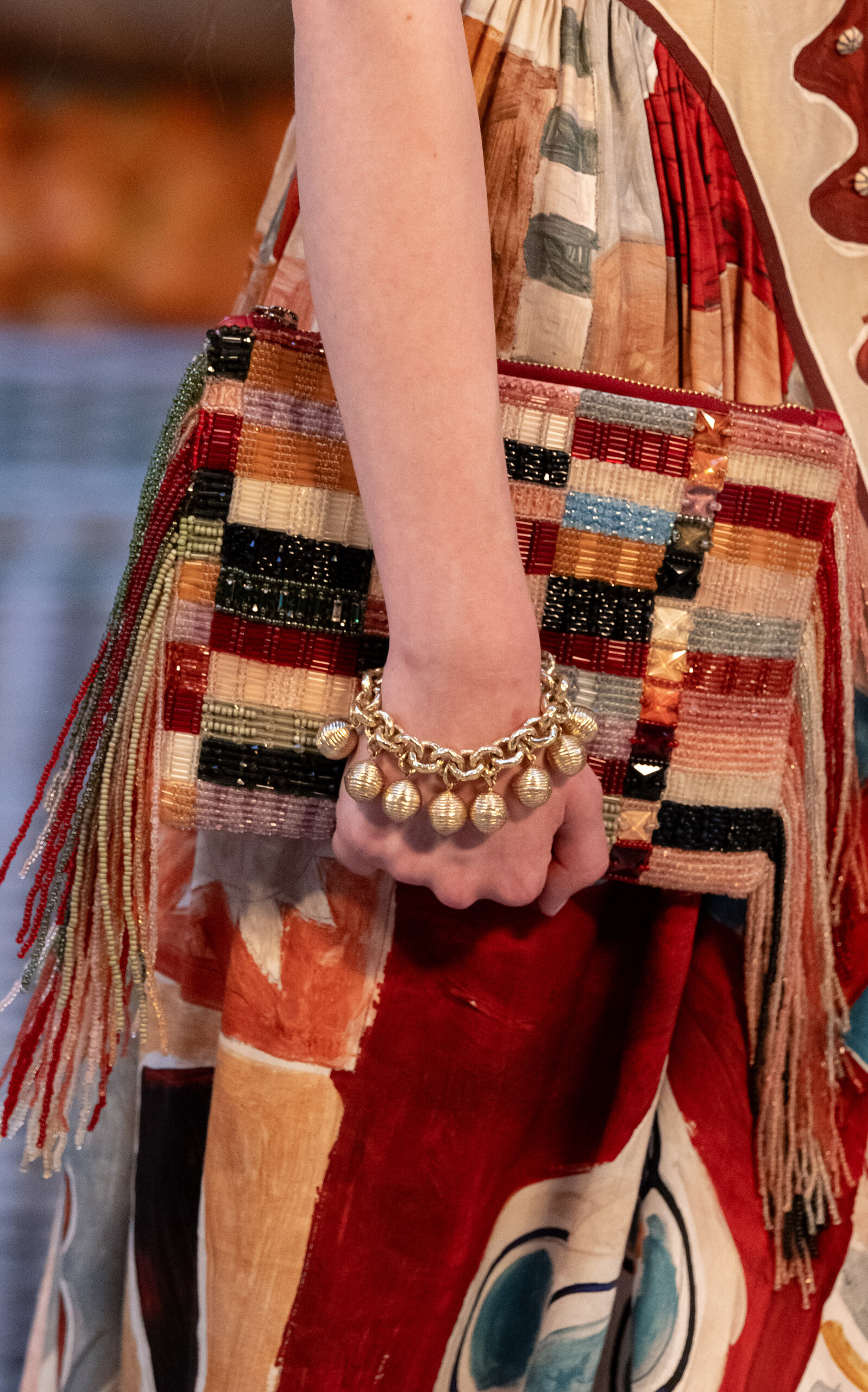 ALÉMAIS Majorelle Beaded Tassel Clutch