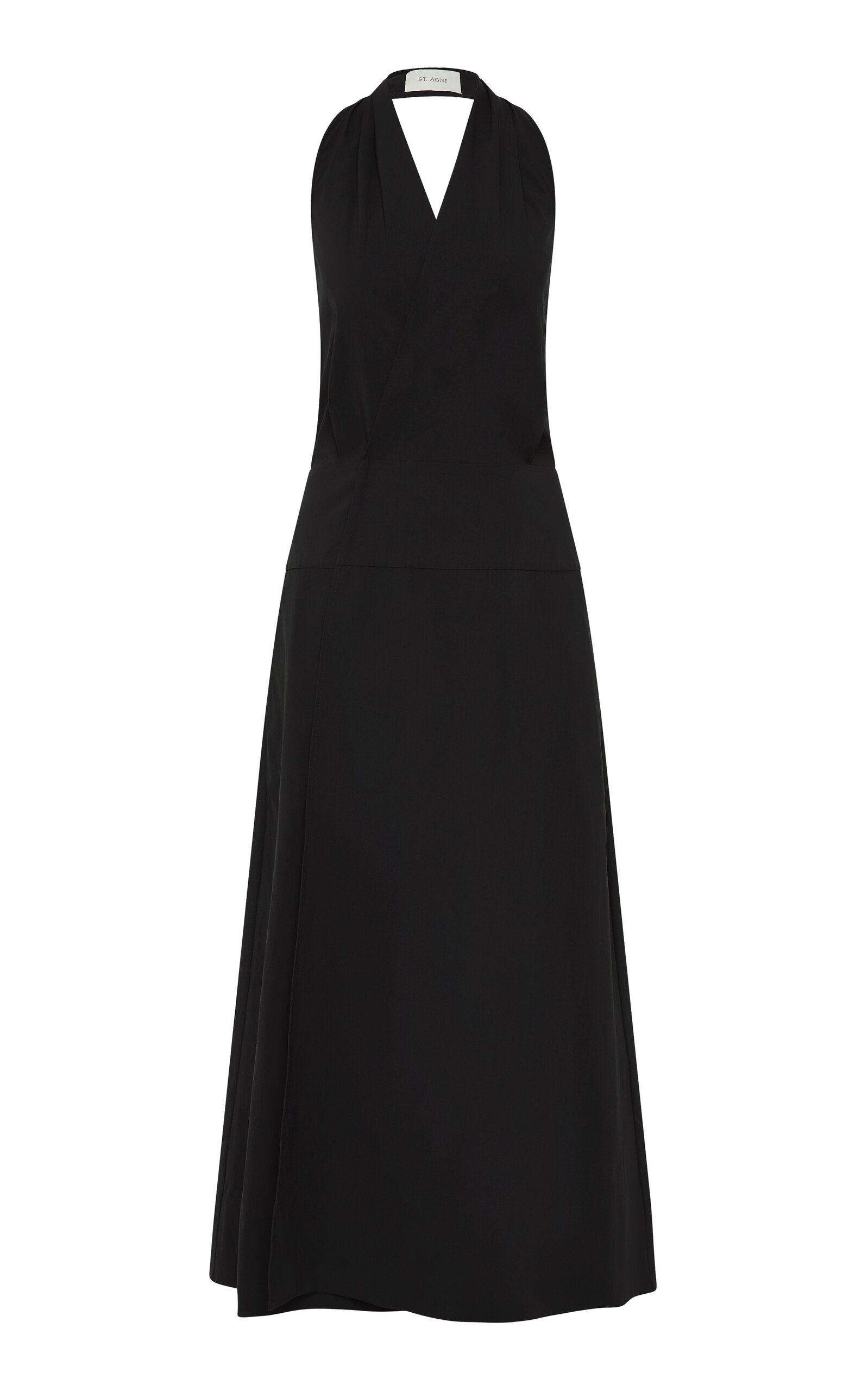 Wrap Cotton-Blend Halter Maxi Dress