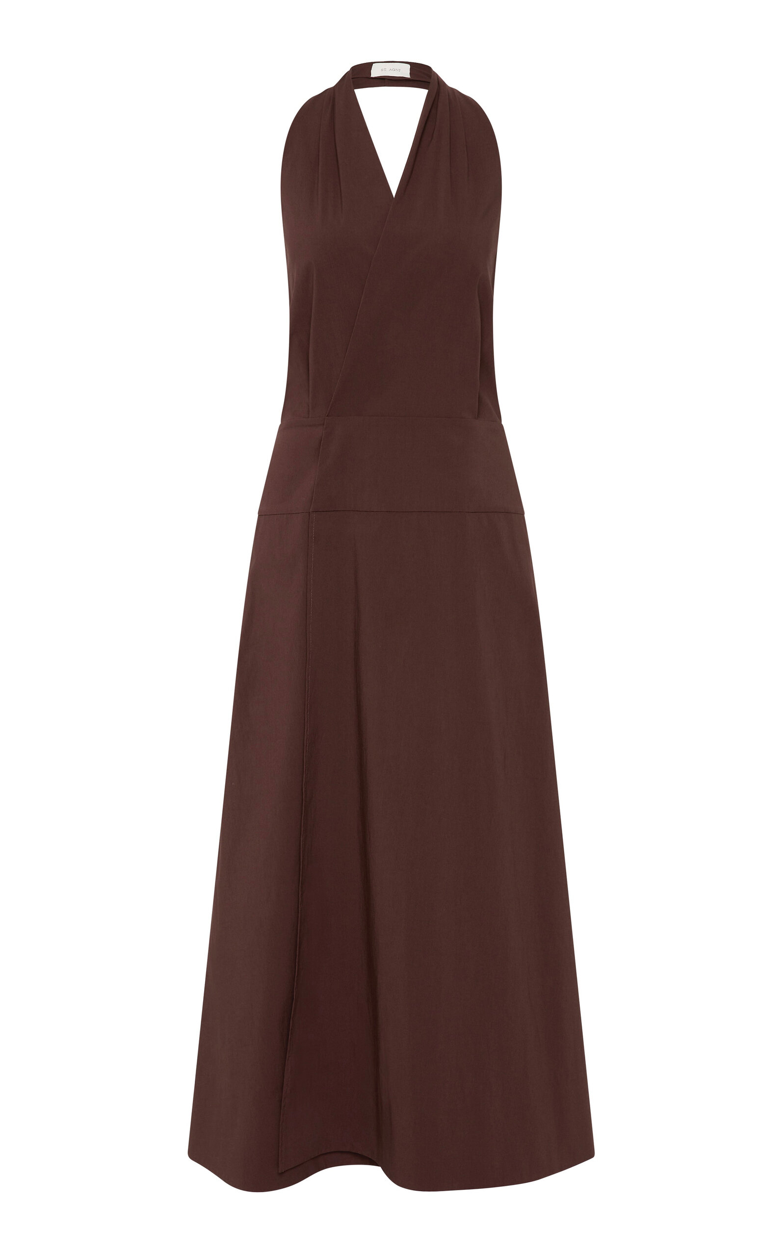 Wrap Cotton-Blend Halter Maxi Dress