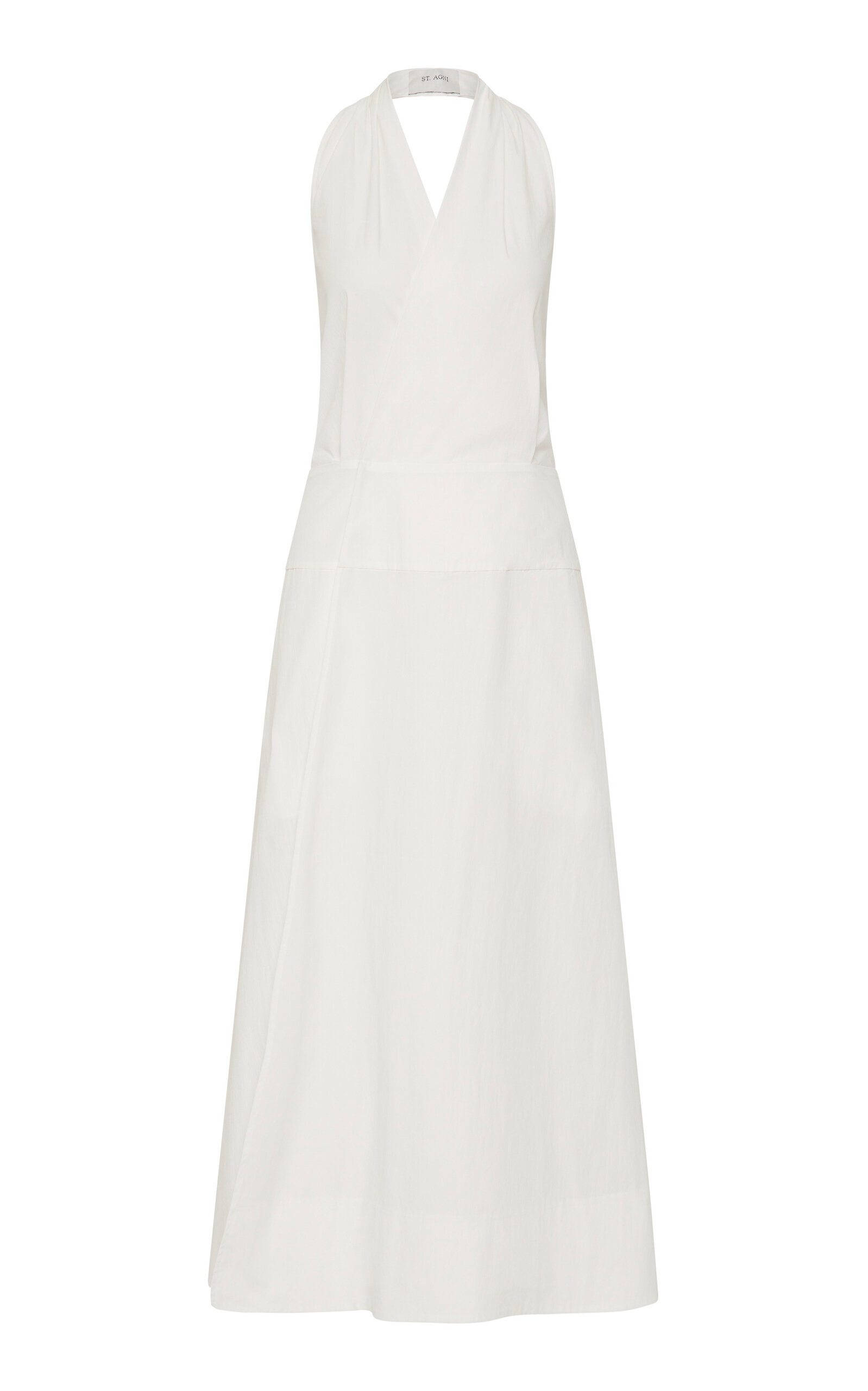 Wrap Cotton-Blend Halter Maxi Dress