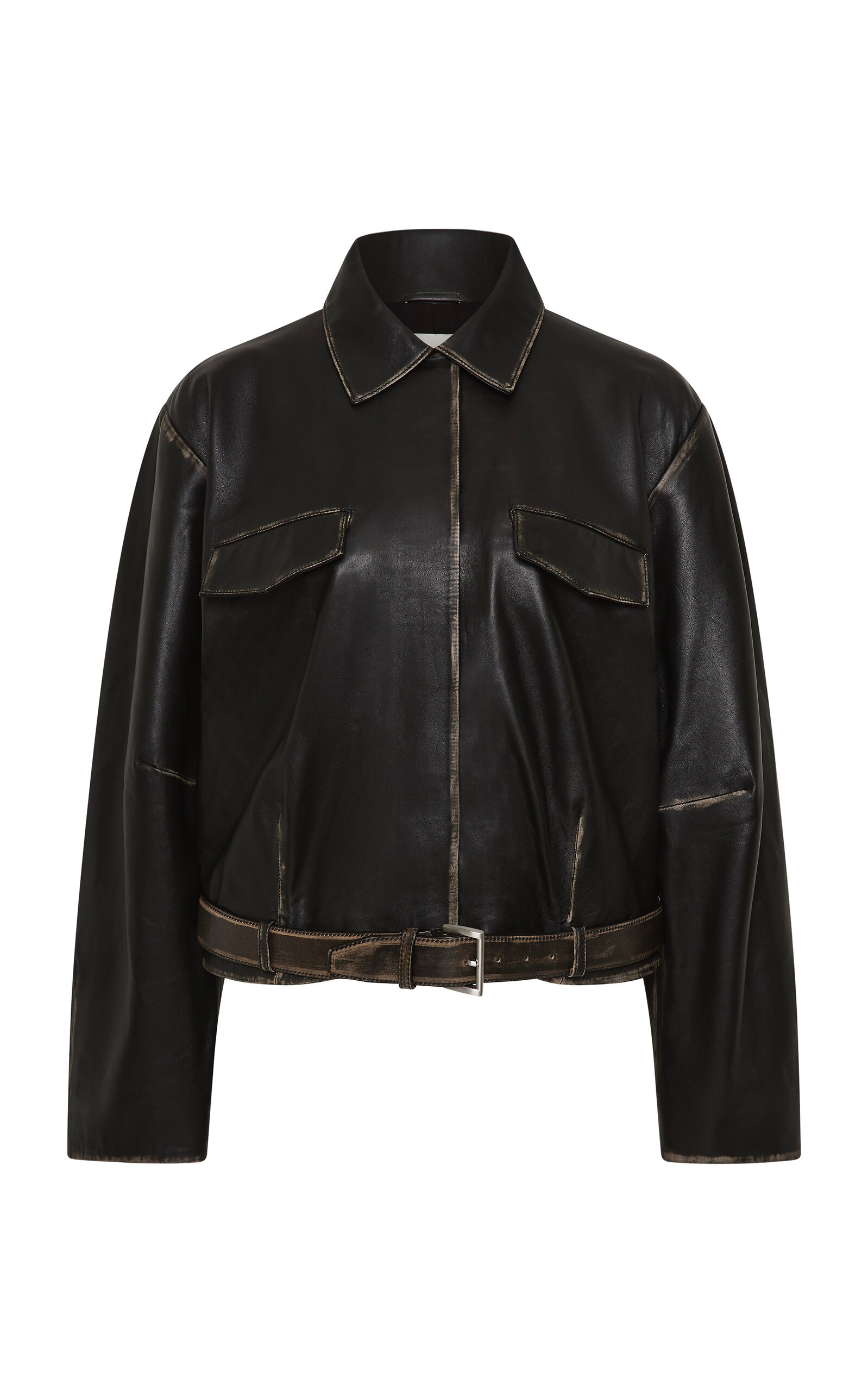 Belted Brushed-Leather Jacket