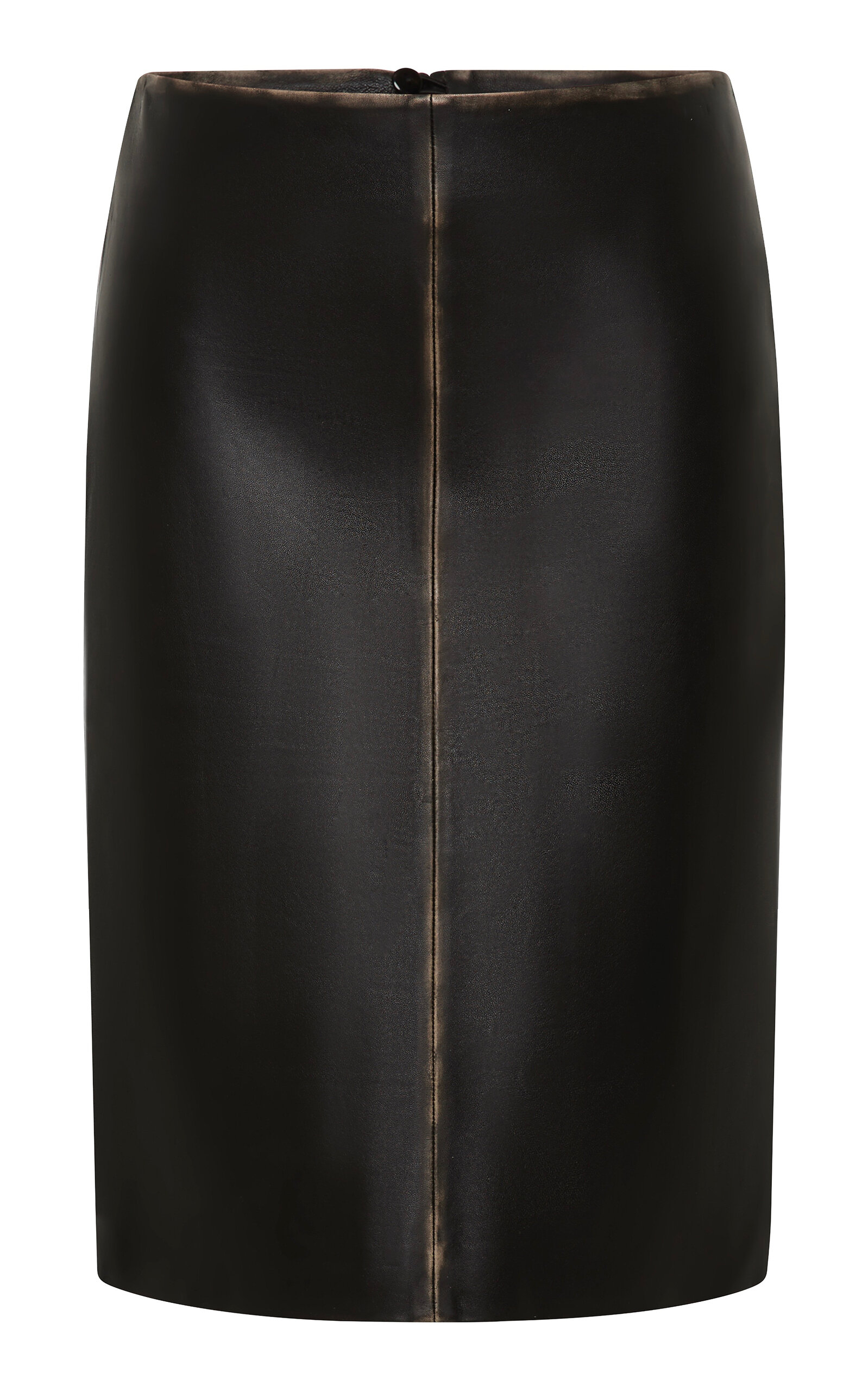 Brushed-Leather Pencil Knee-Length Skirt