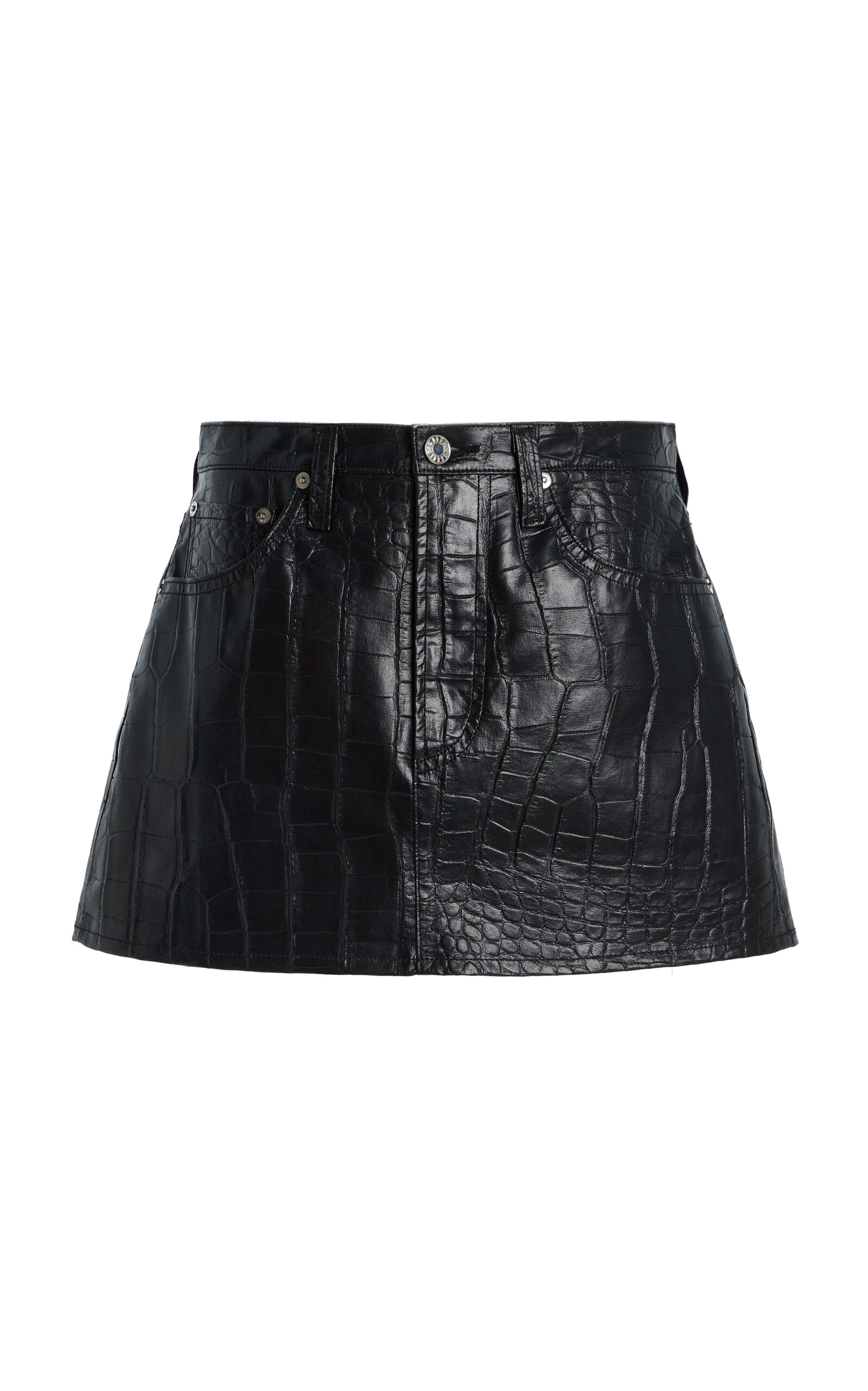 Agolde - Keira Croc-Effect Faux-Leather Mini Skirt - Black - 30 - Moda Operandi