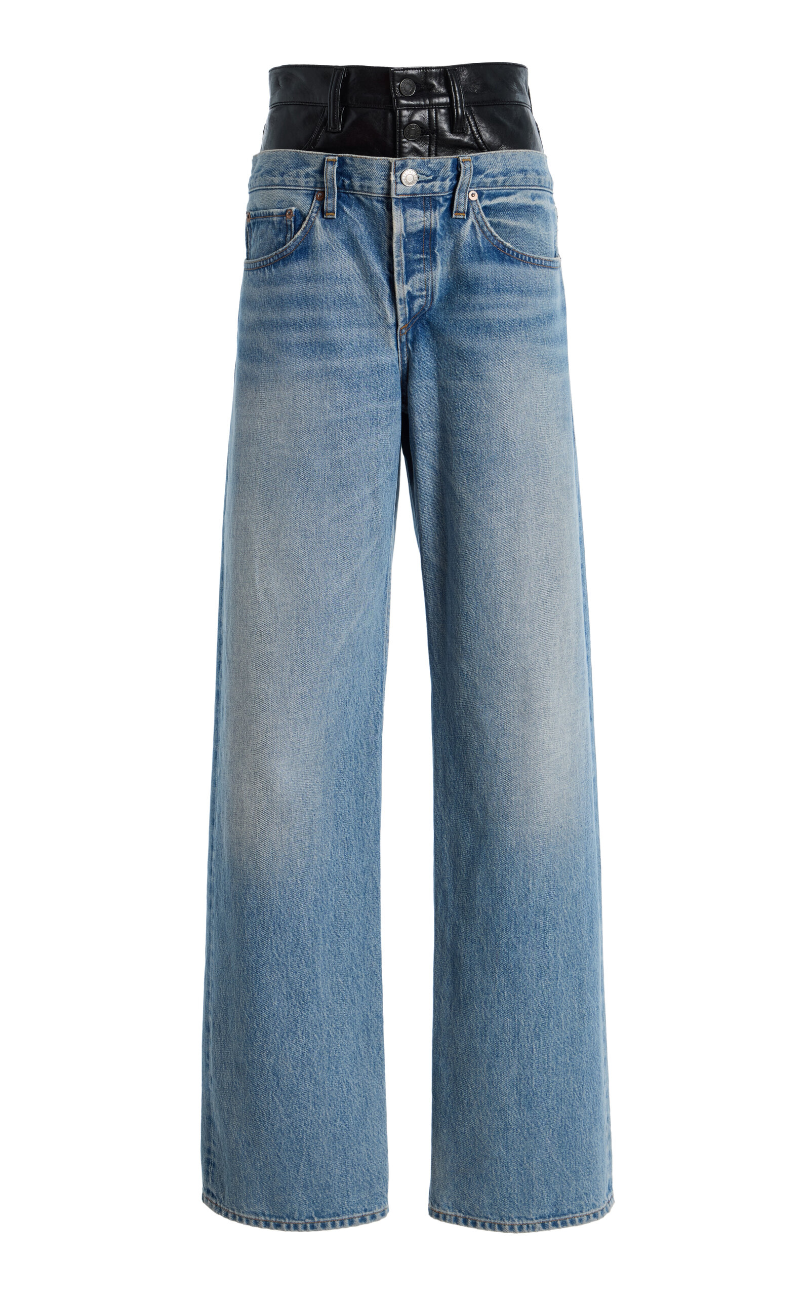 Agolde Elson Layered Wide-leg Jeans In Brown
