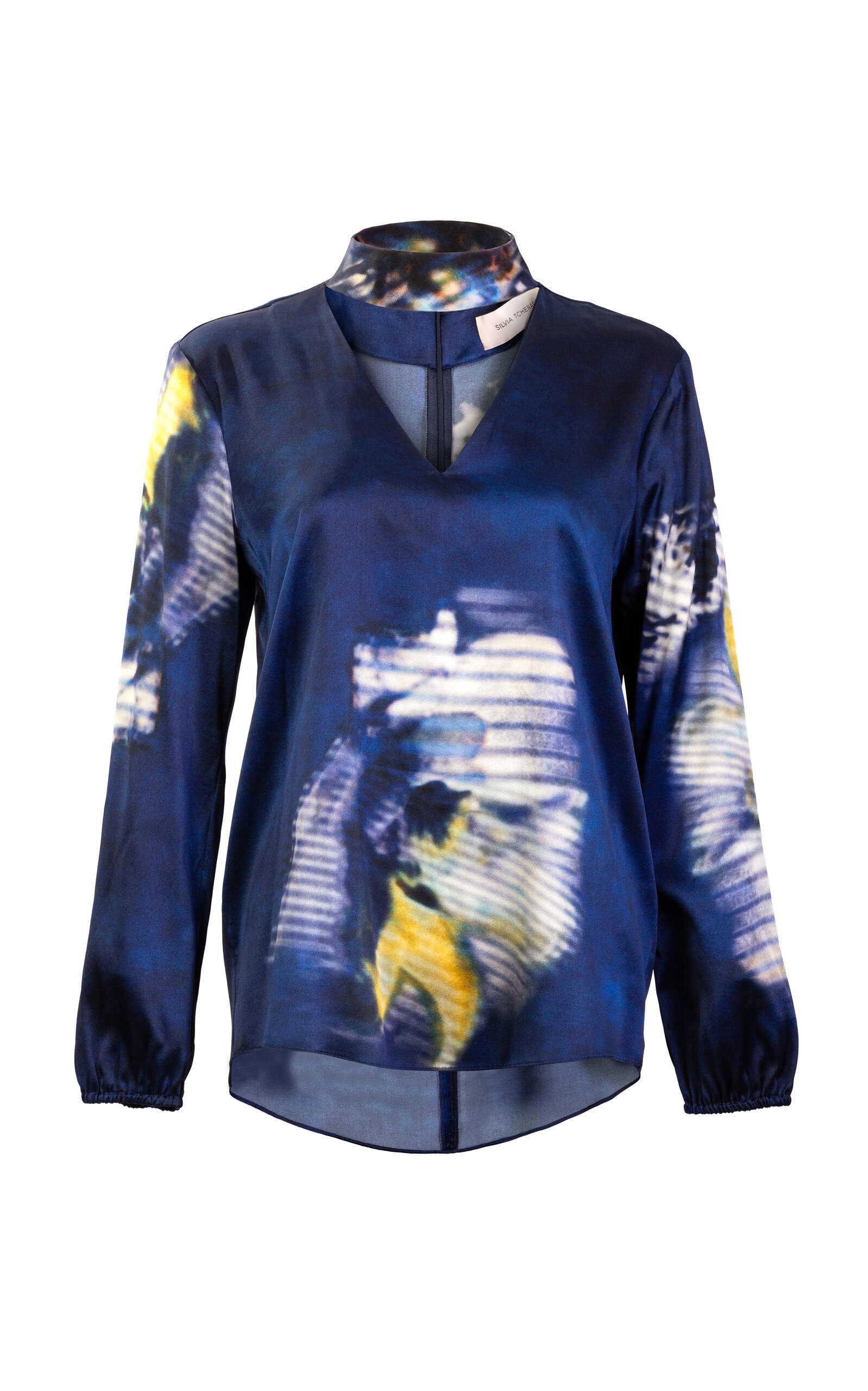 Silvia Tcherassi Lane Keyhole Cutout Silk Top In Blue