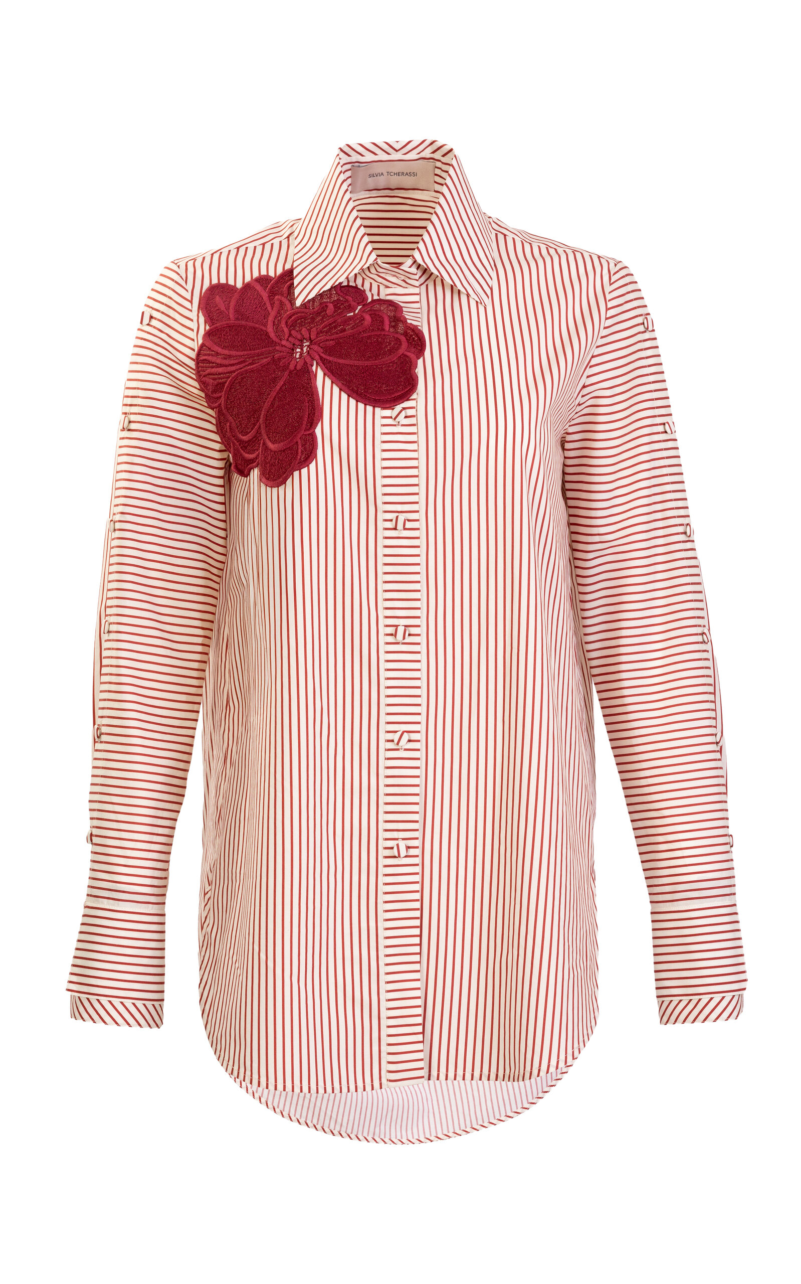 Silvia Tcherassi Premium Floral Appliqued Cotton Top In Red