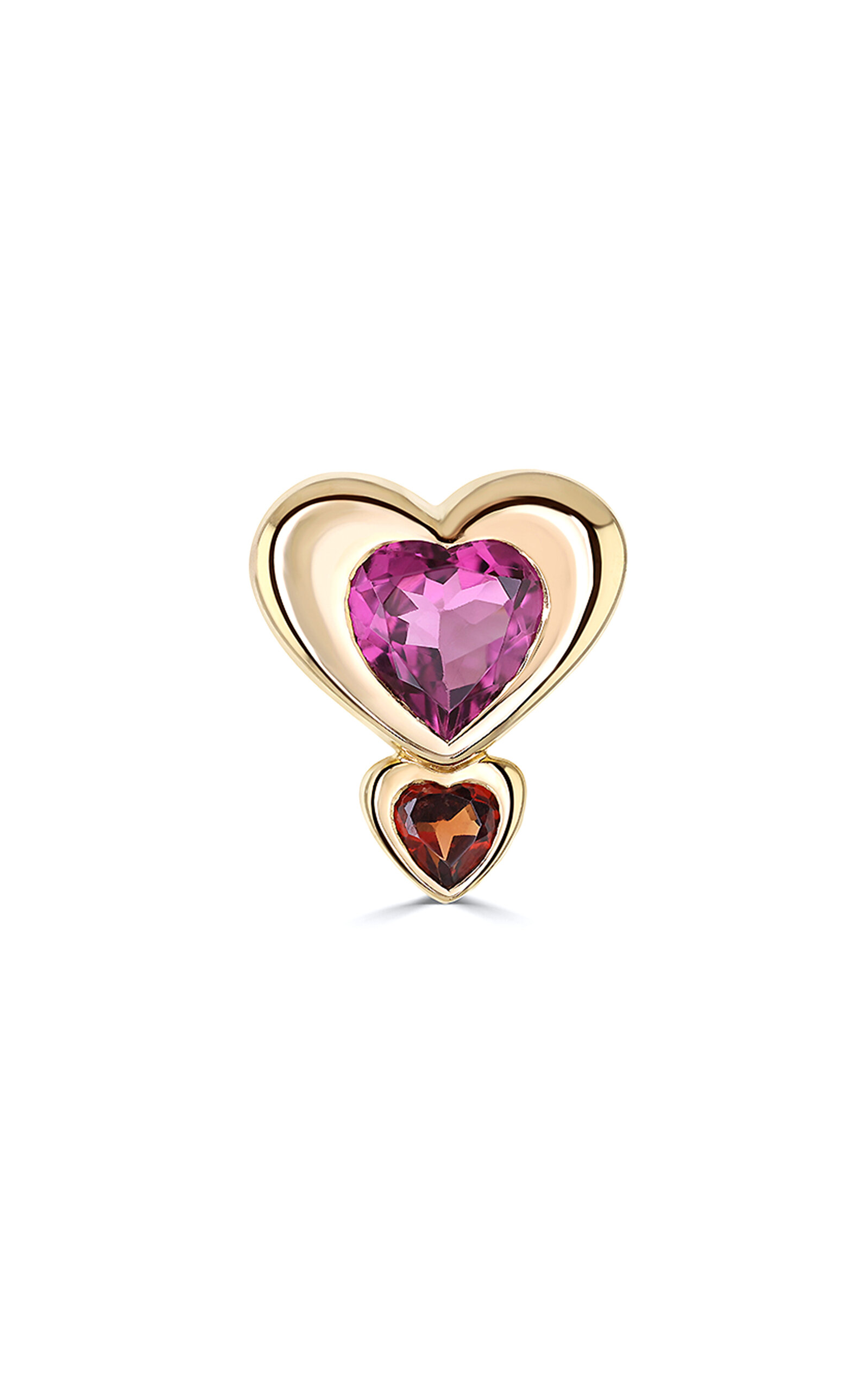 14k Yellow Gold Tourmaline & Garnet Total Stud Double Heart Single Earring